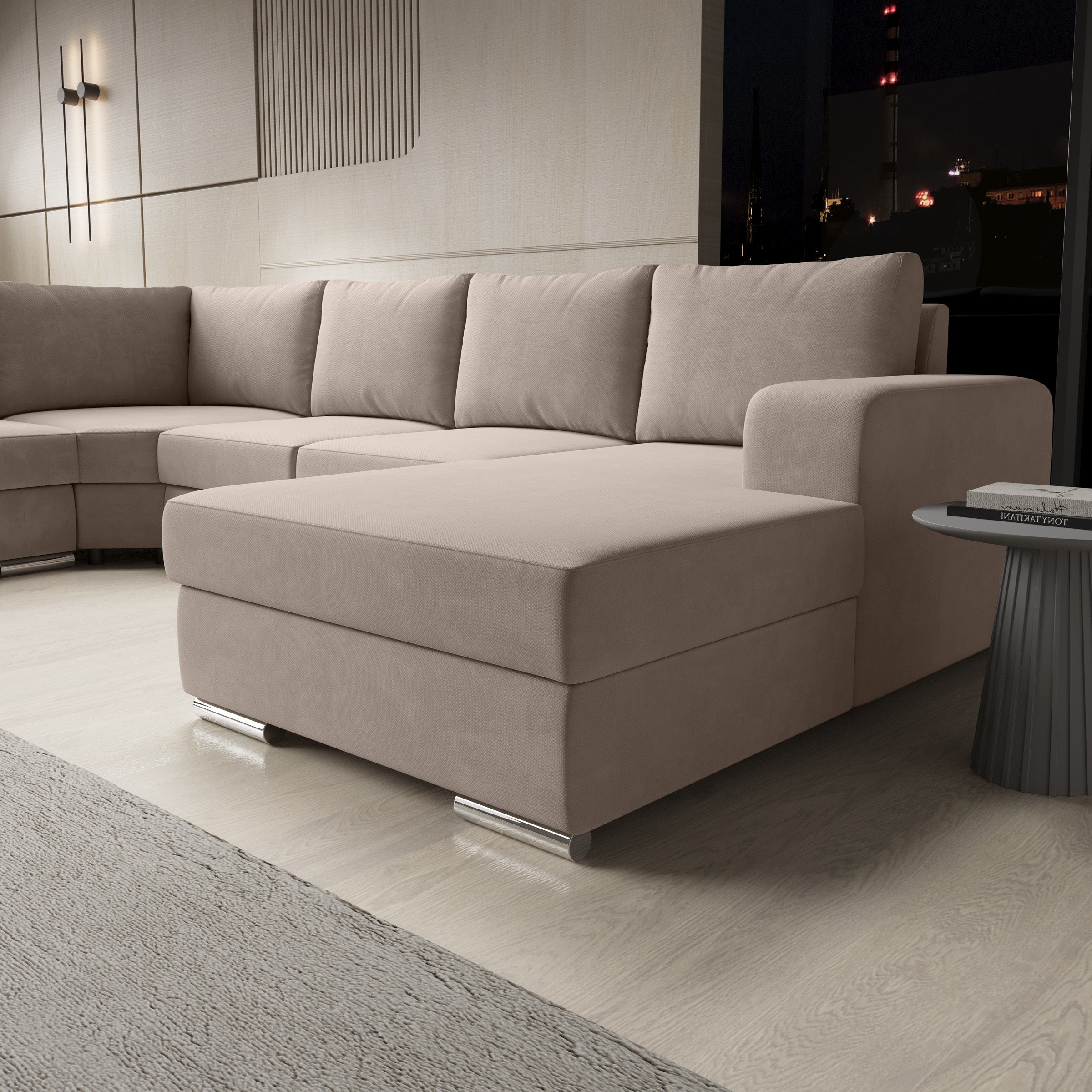 Adel - Hoekbank 5-zits met chaise longue - Stof beige - Rechts