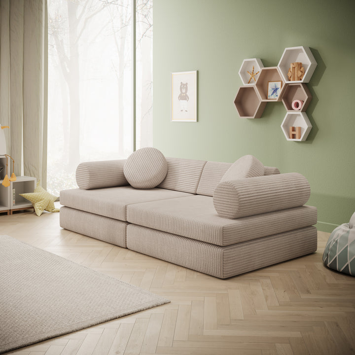 Afterglow - Speelbank - Ribstof beige - 130x65x43 cm