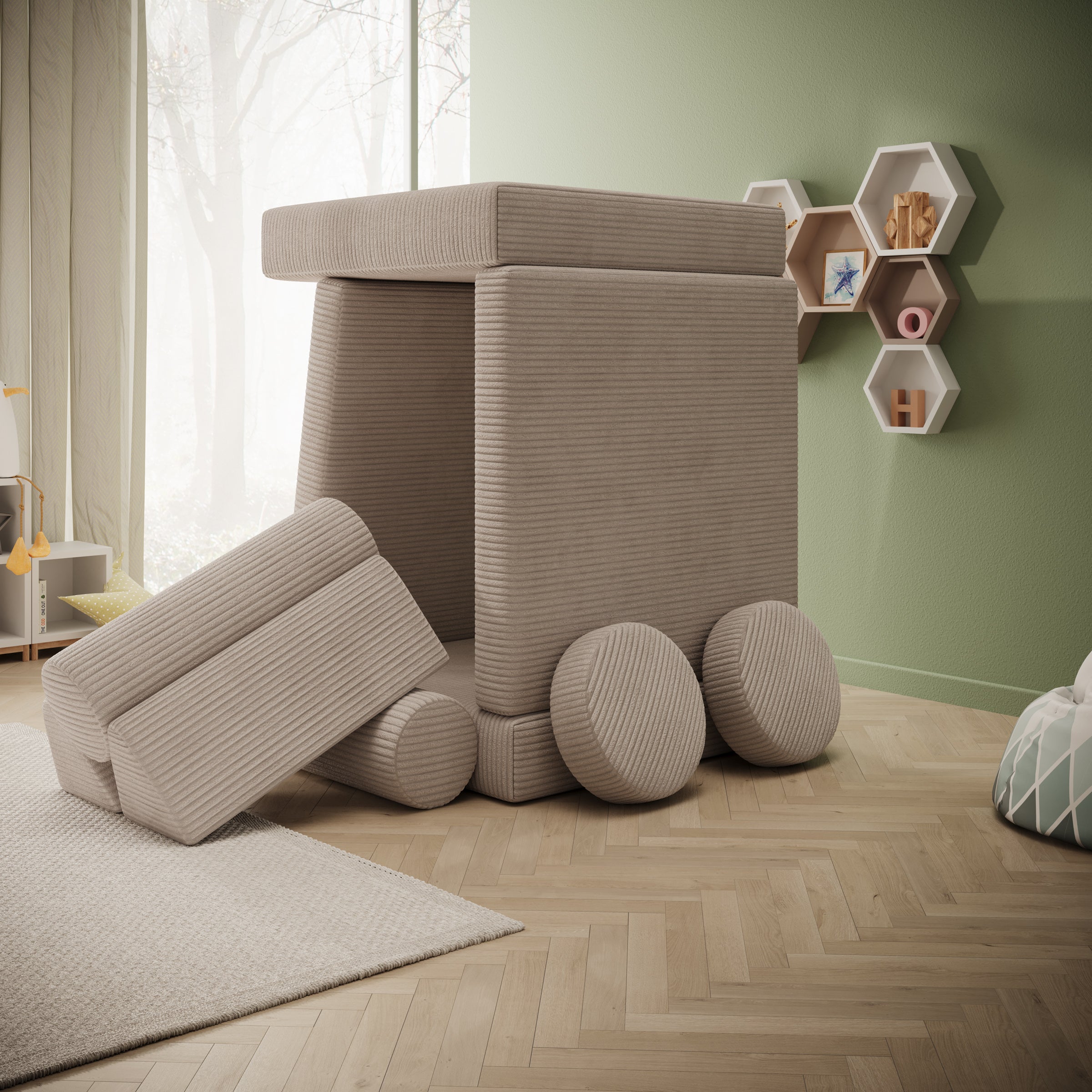 Afterglow - Speelbank - Ribstof beige - 130x65x43 cm