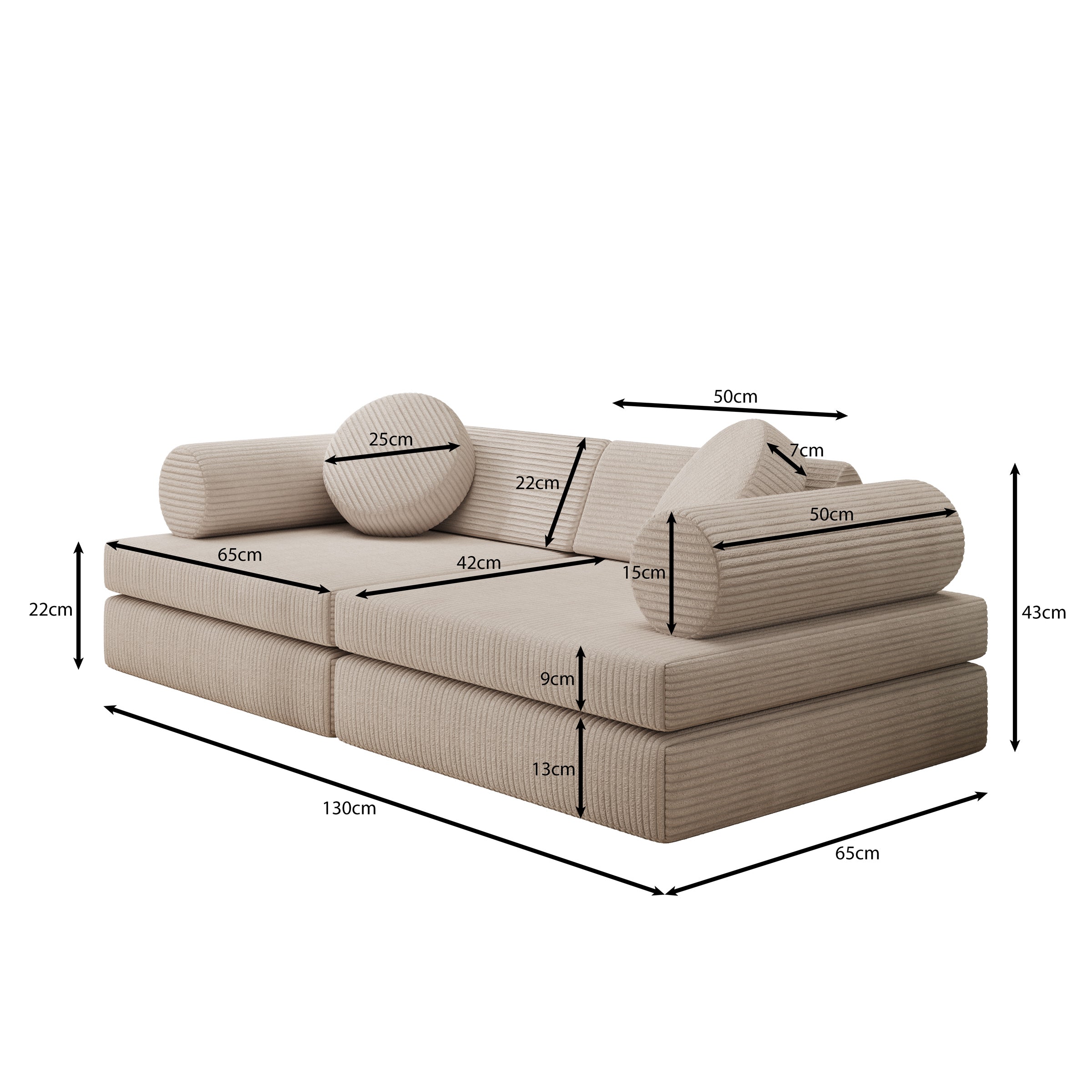 Afterglow - Speelbank - Ribstof beige - 130x65x43 cm