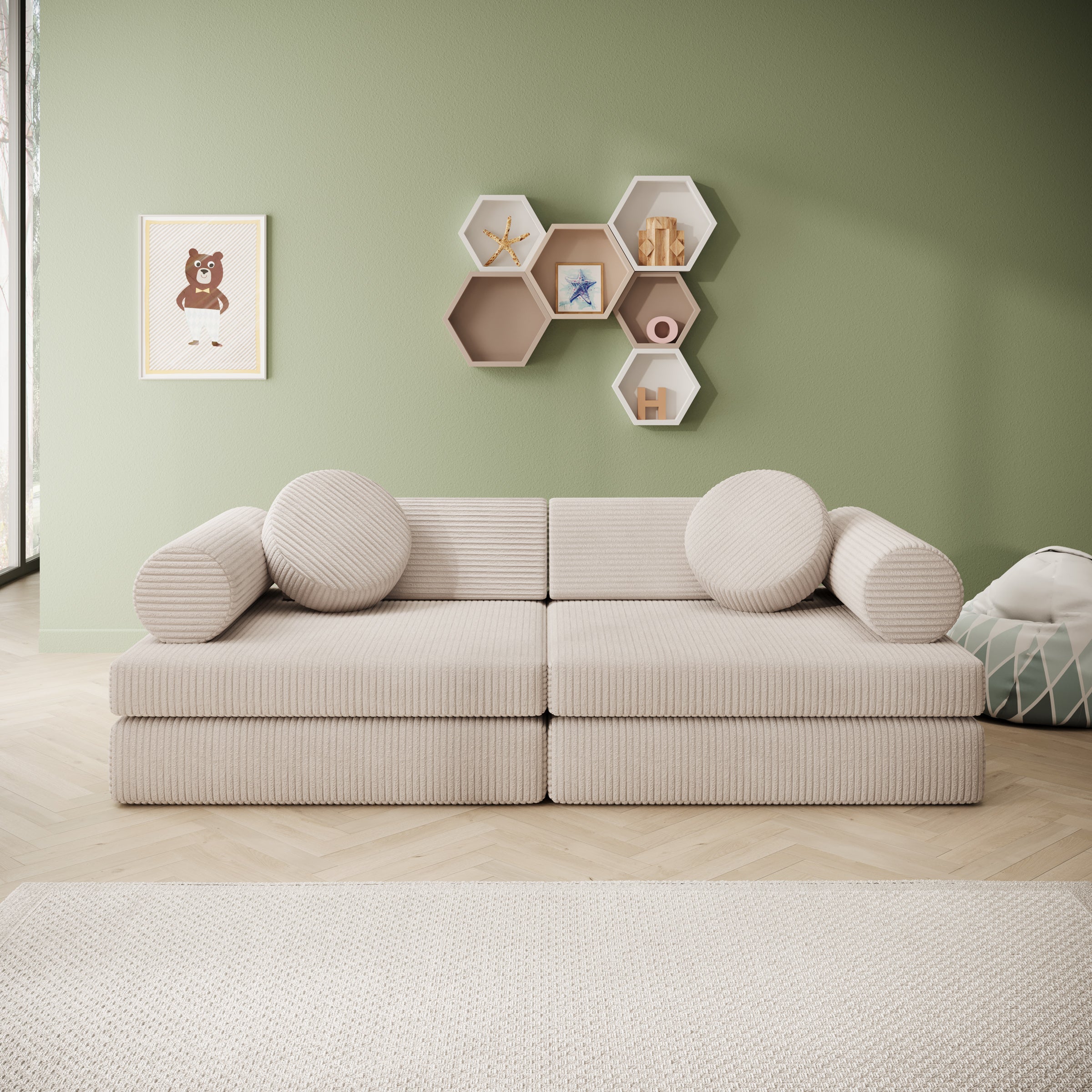 Afterglow - Speelbank - Ribstof beige - 130x65x43 cm