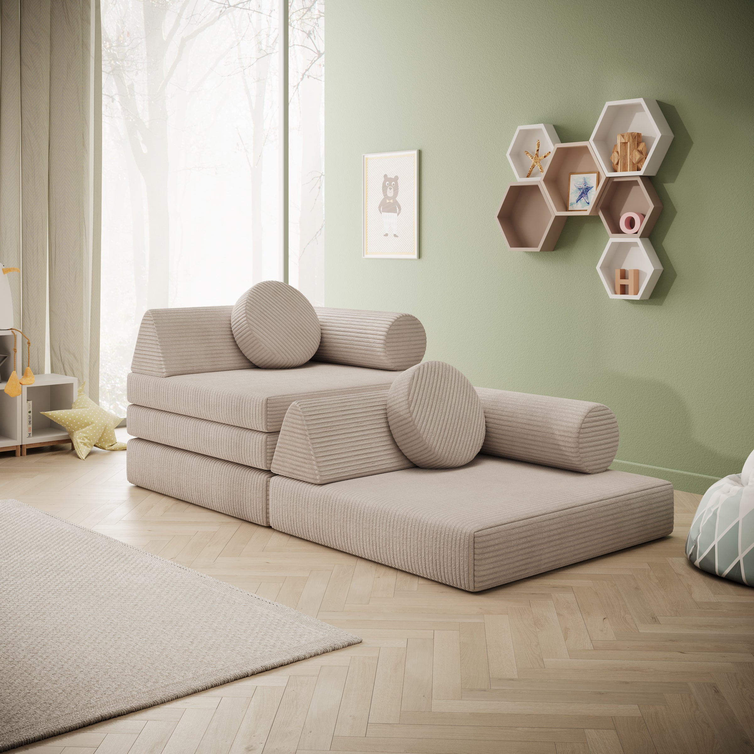 Afterglow - Speelbank - Ribstof beige - 130x65x43 cm