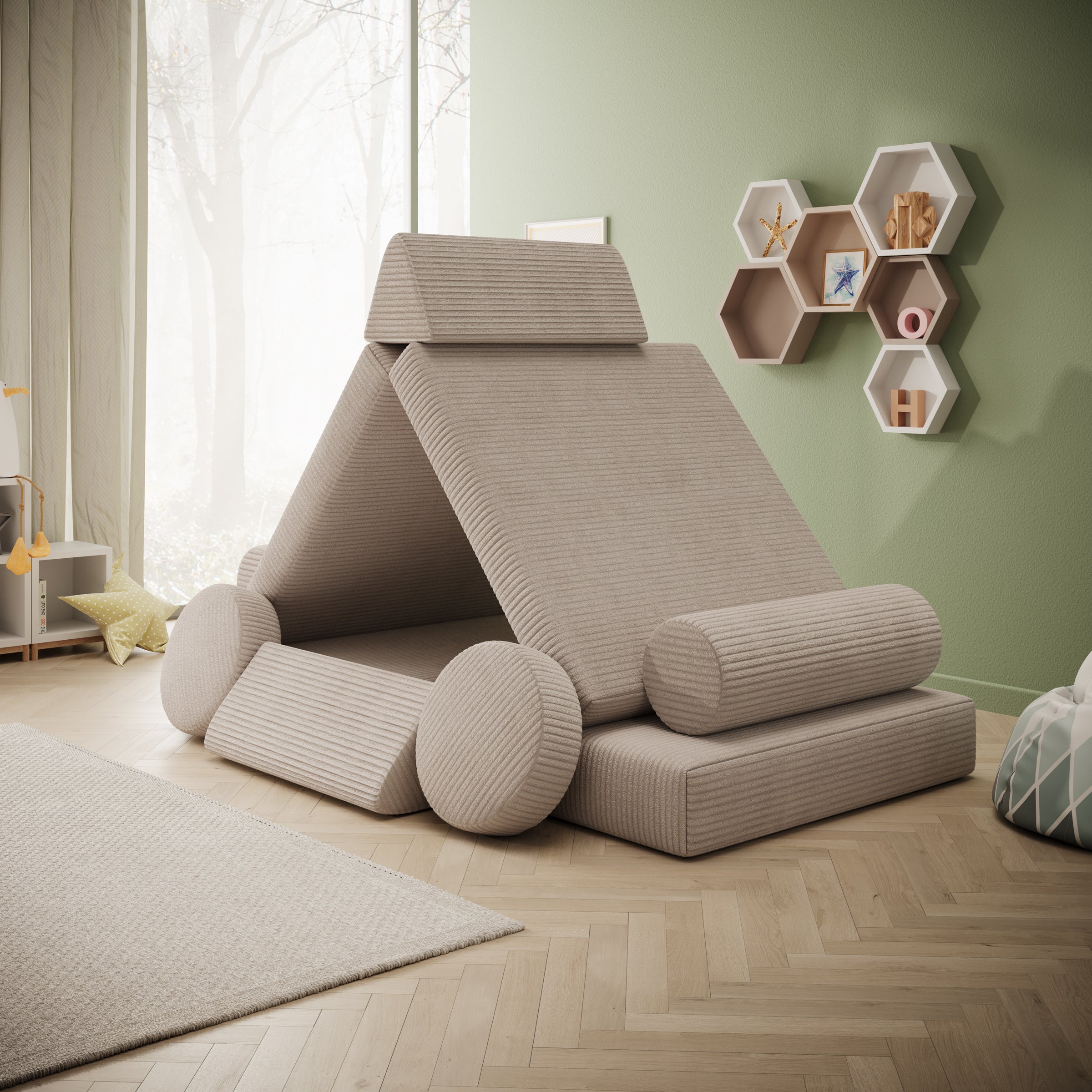 Afterglow - Speelbank - Ribstof beige - 130x65x43 cm