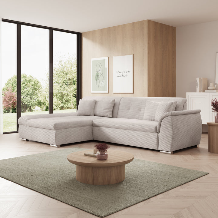 Alberta - Hoekbank 3-zits met chaise longue - Ribstof beige - Links - 286x170x80 cm