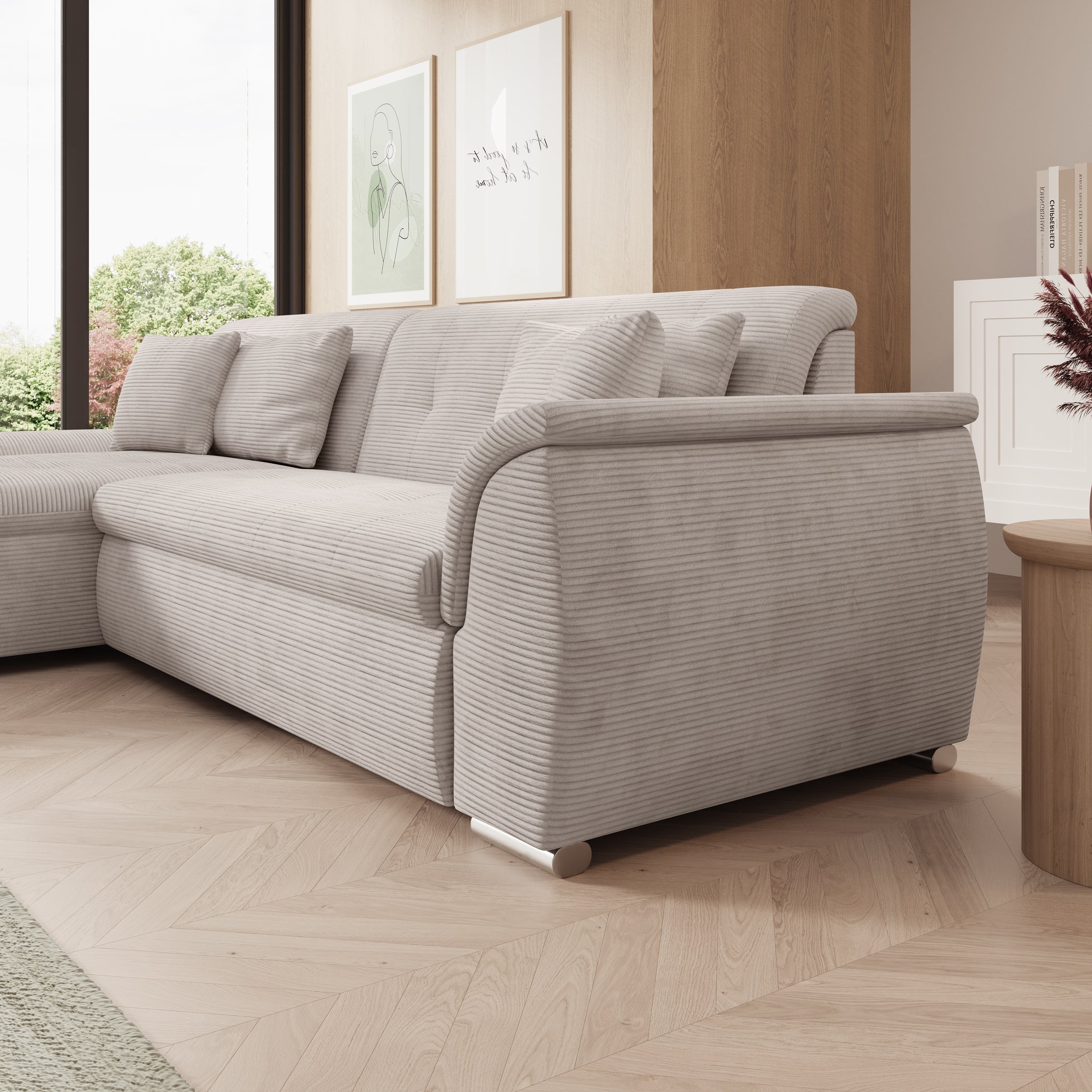 Alberta - Hoekbank 3-zits met chaise longue - Ribstof beige - Links - 286x170x80 cm