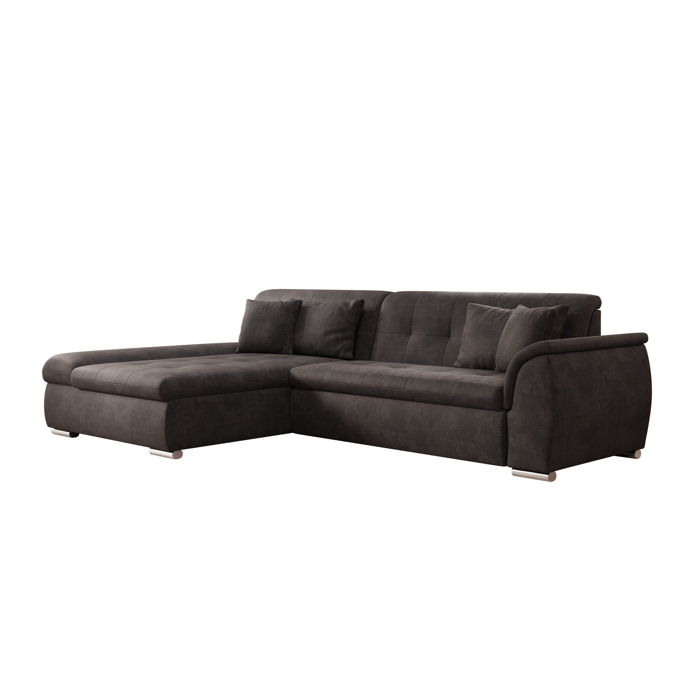 Alberta - Hoekbank 3-zits met chaise longue - Velvet zwart - Links