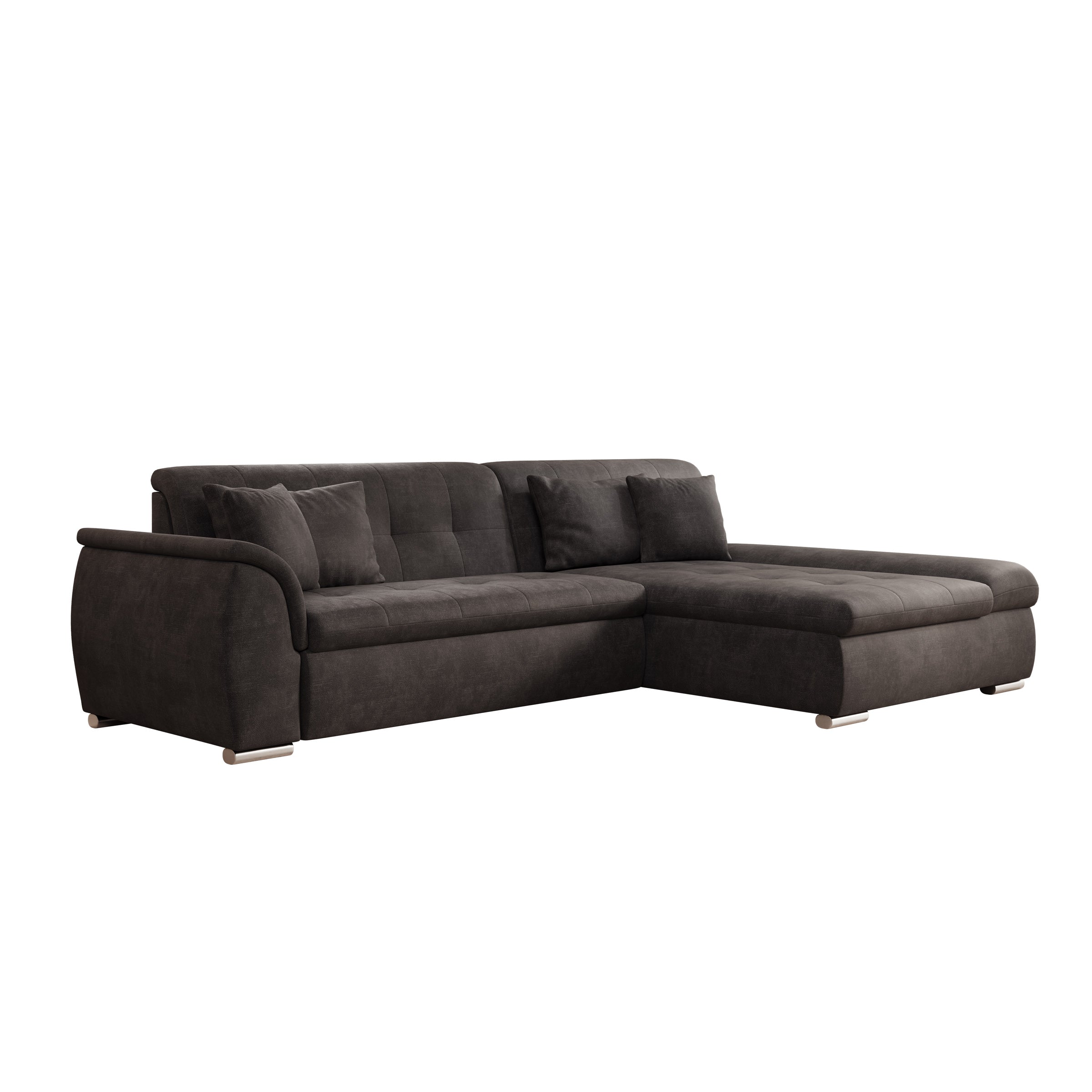 Alberta - Hoekbank 3-zits met chaise longue - Velvet zwart - Rechts