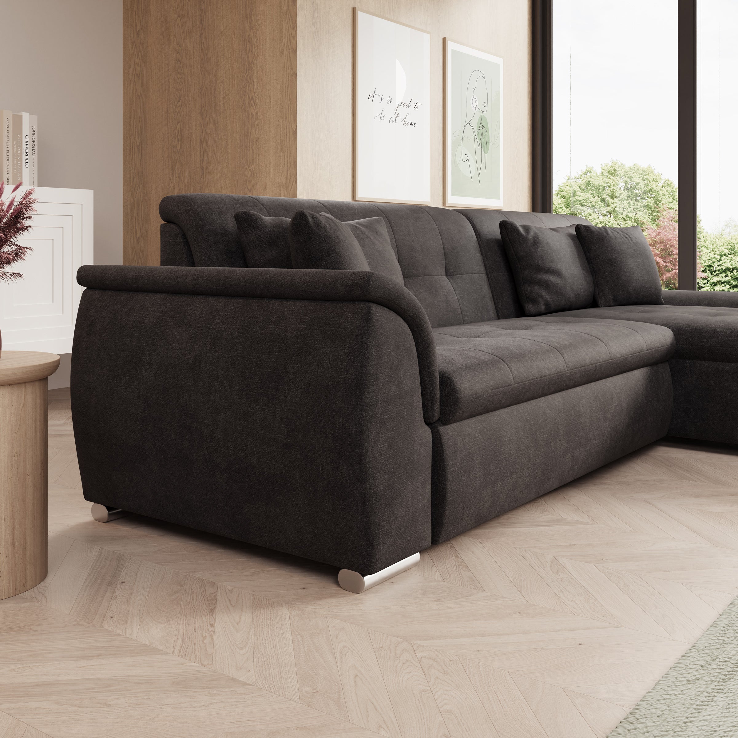 Alberta - Hoekbank 3-zits met chaise longue - Velvet zwart - Rechts