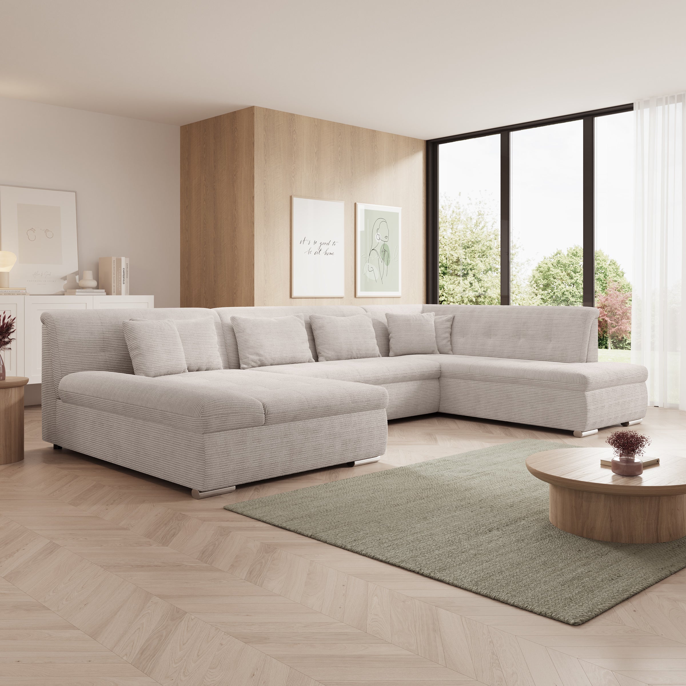 Alberta XL - Hoekbank 5-zits - Ribstof beige - Links