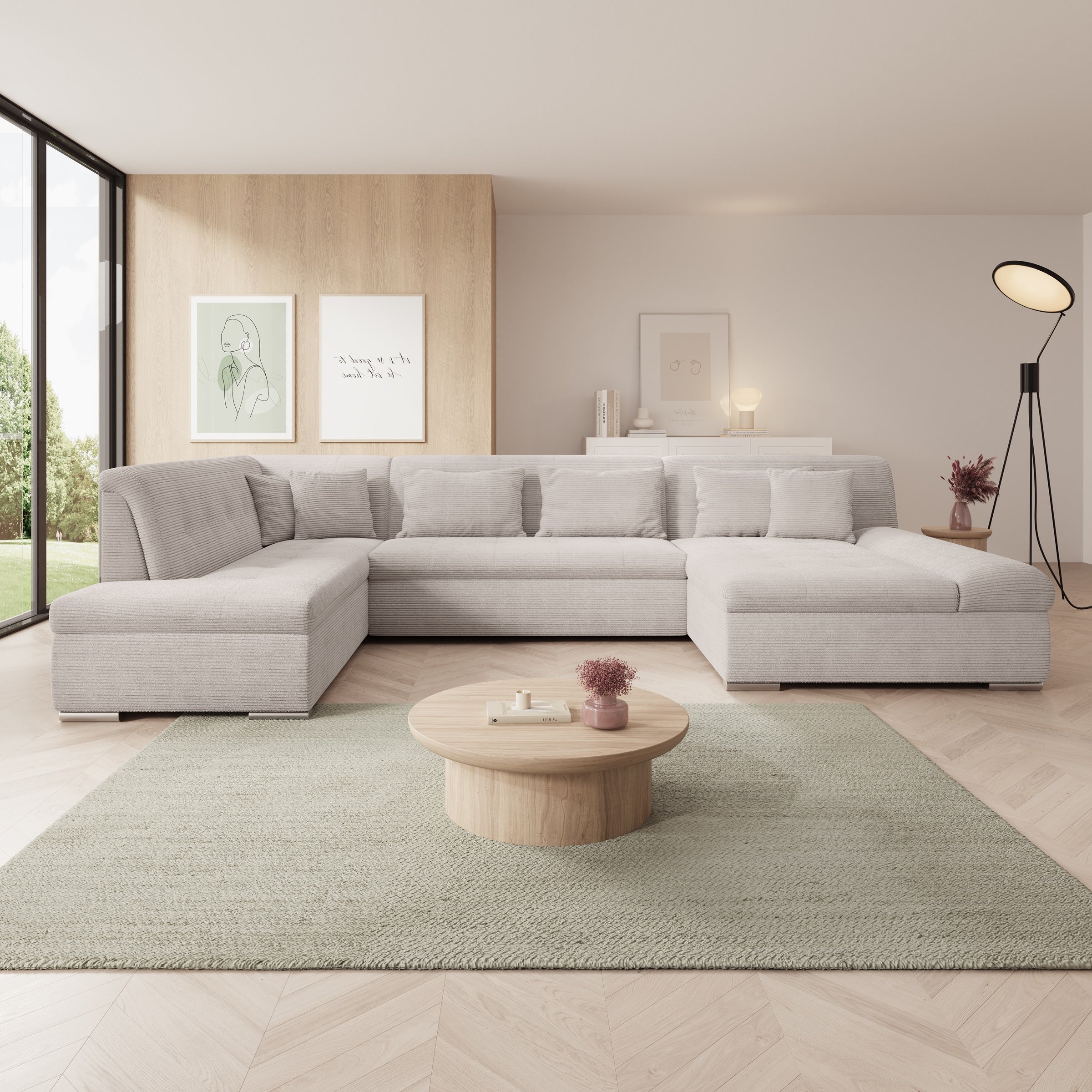 Alberta XL - Hoekbank 5-zits - Ribstof beige - Rechts