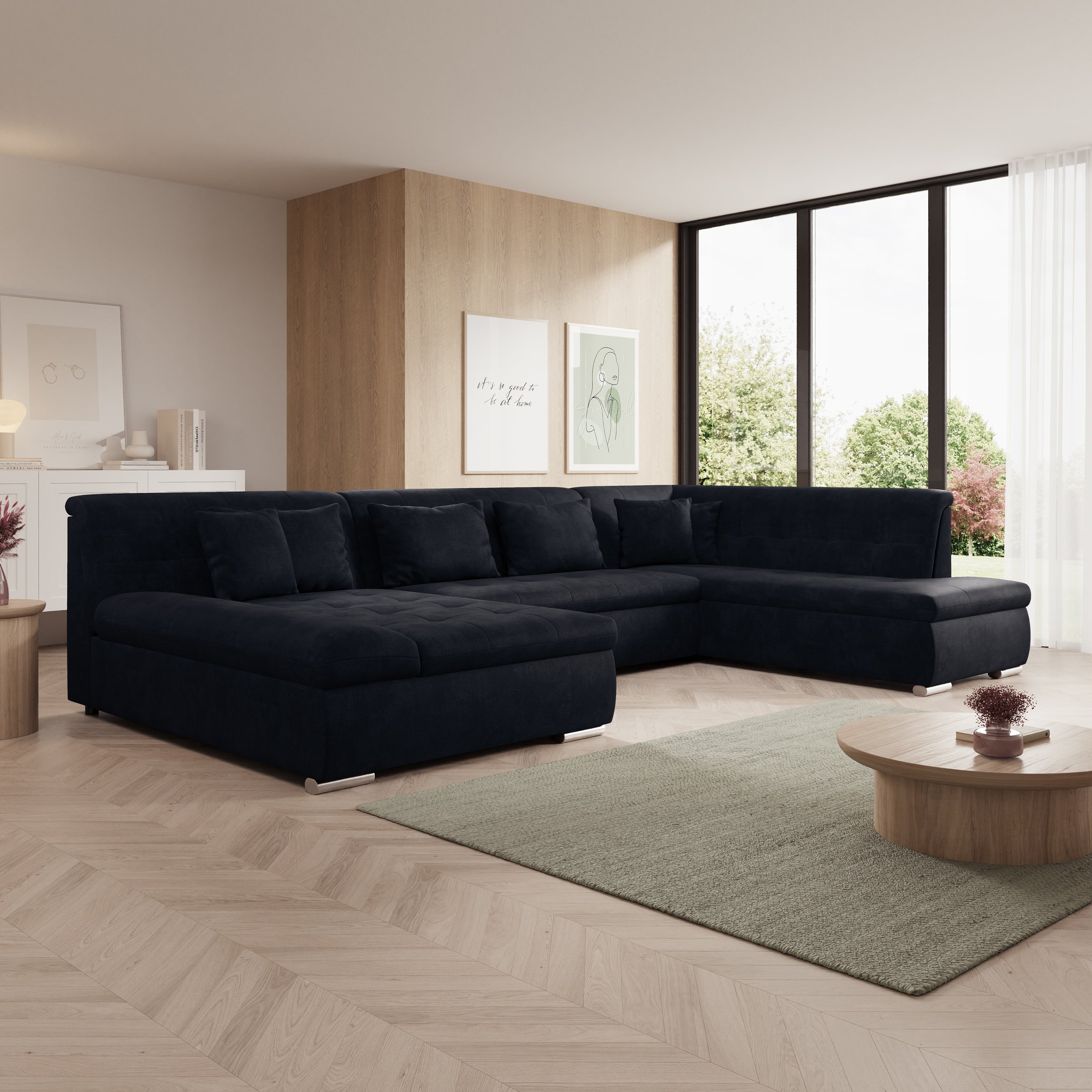 Alberta XL - Hoekbank 5-zits - Velvet zwart - Links