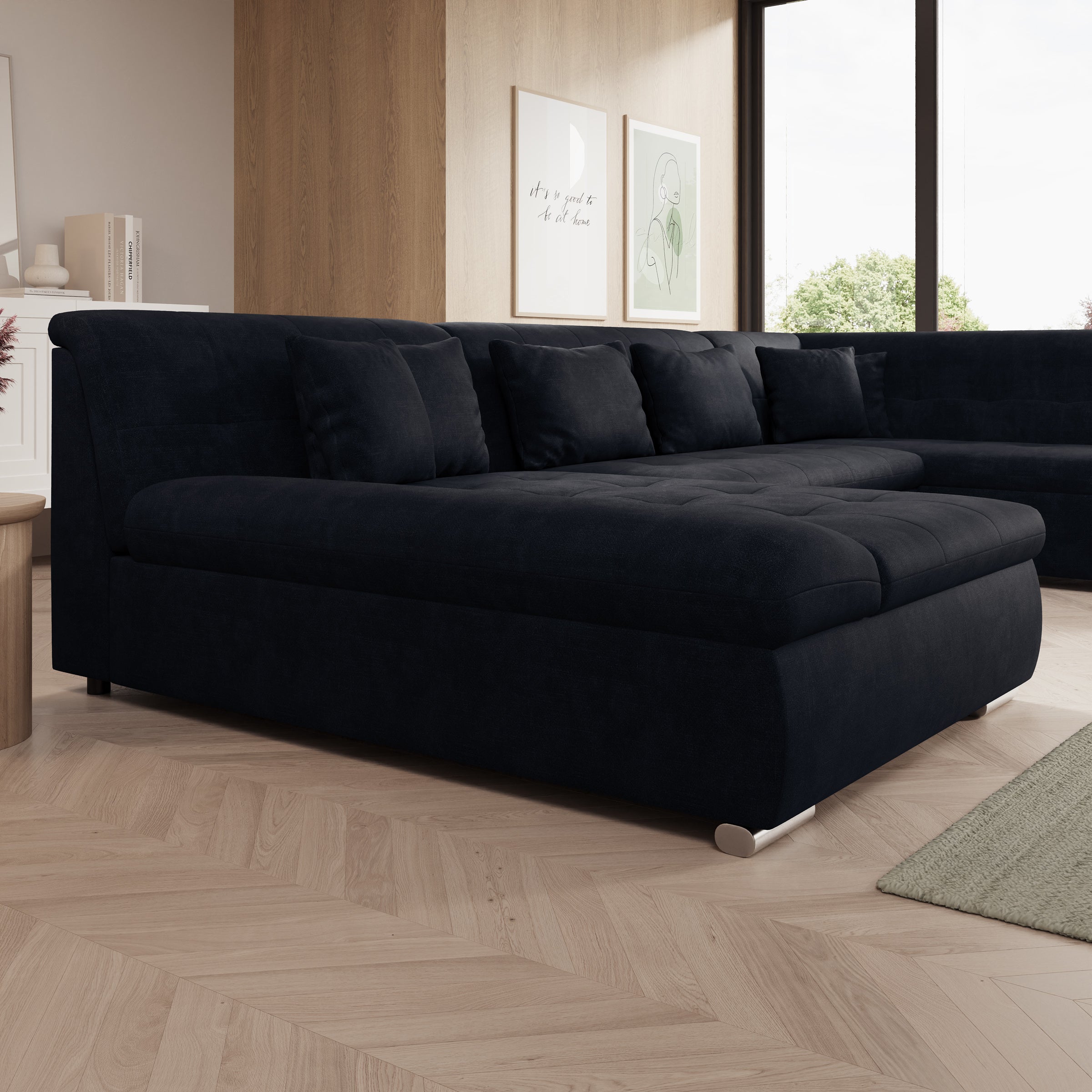 Alberta XL - Hoekbank 5-zits - Velvet zwart - Links
