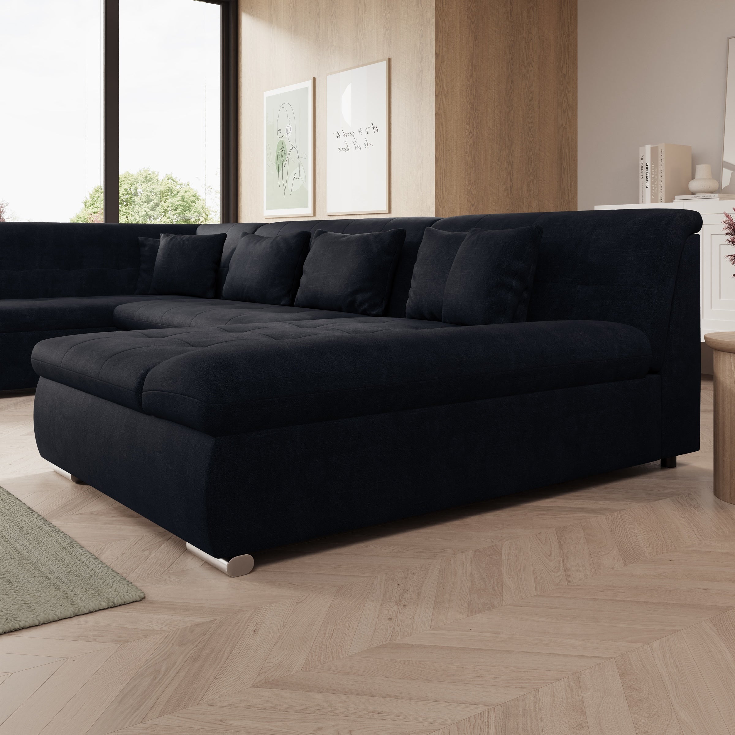 Alberta XL - Hoekbank 5-zits - Velvet zwart - Rechts