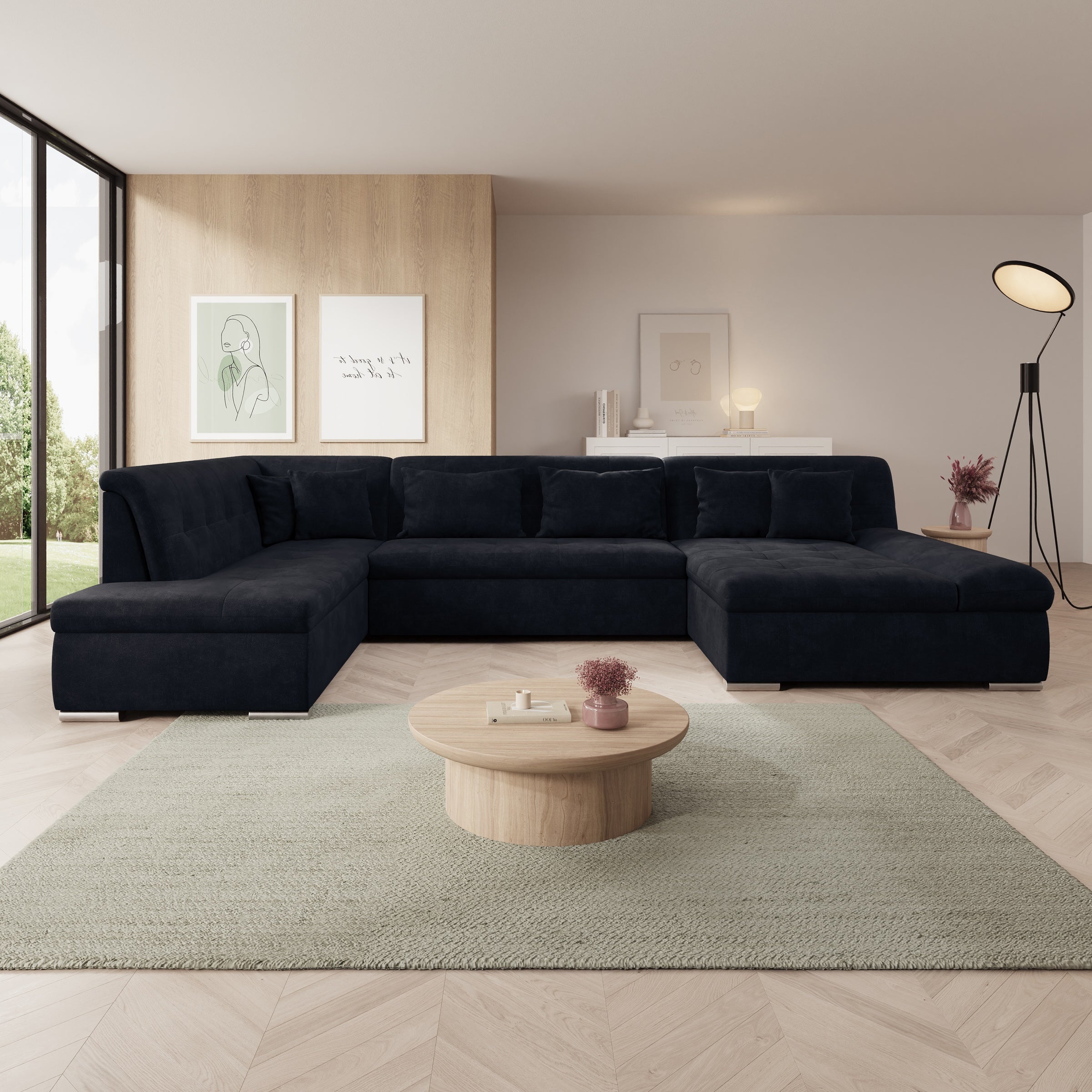 Alberta XL - Hoekbank 5-zits - Velvet zwart - Rechts