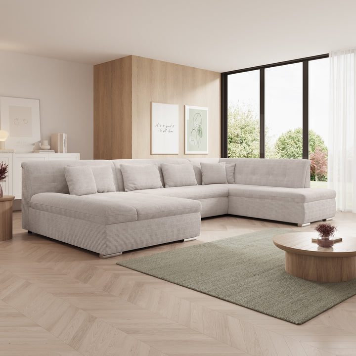Alberta XL - Hoekbank 5-zits met chaise longue - Ribstof beige - Links - 346x207x80 cm
