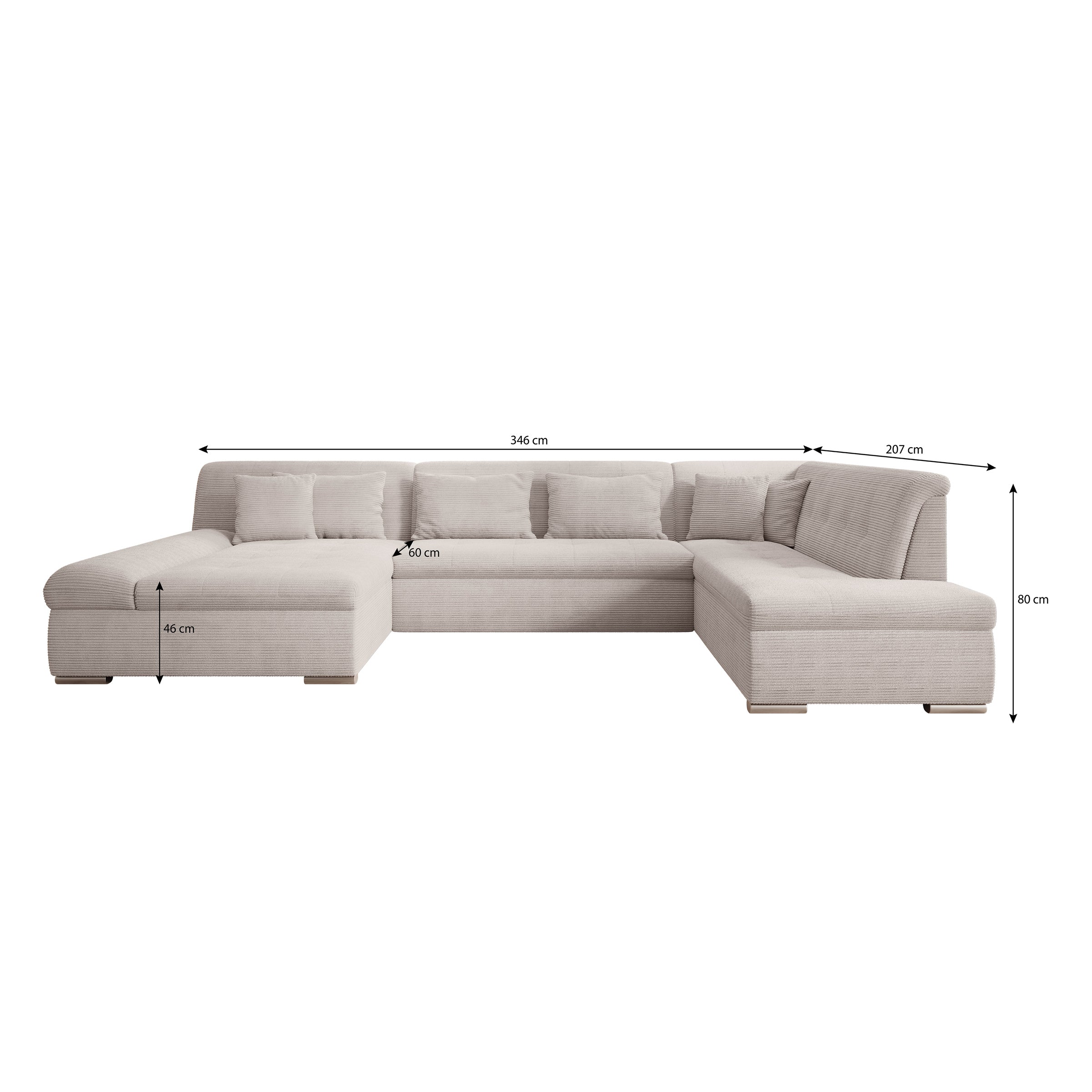 Alberta XL - Hoekbank 5-zits met chaise longue - Ribstof beige - Links - 346x207x80 cm