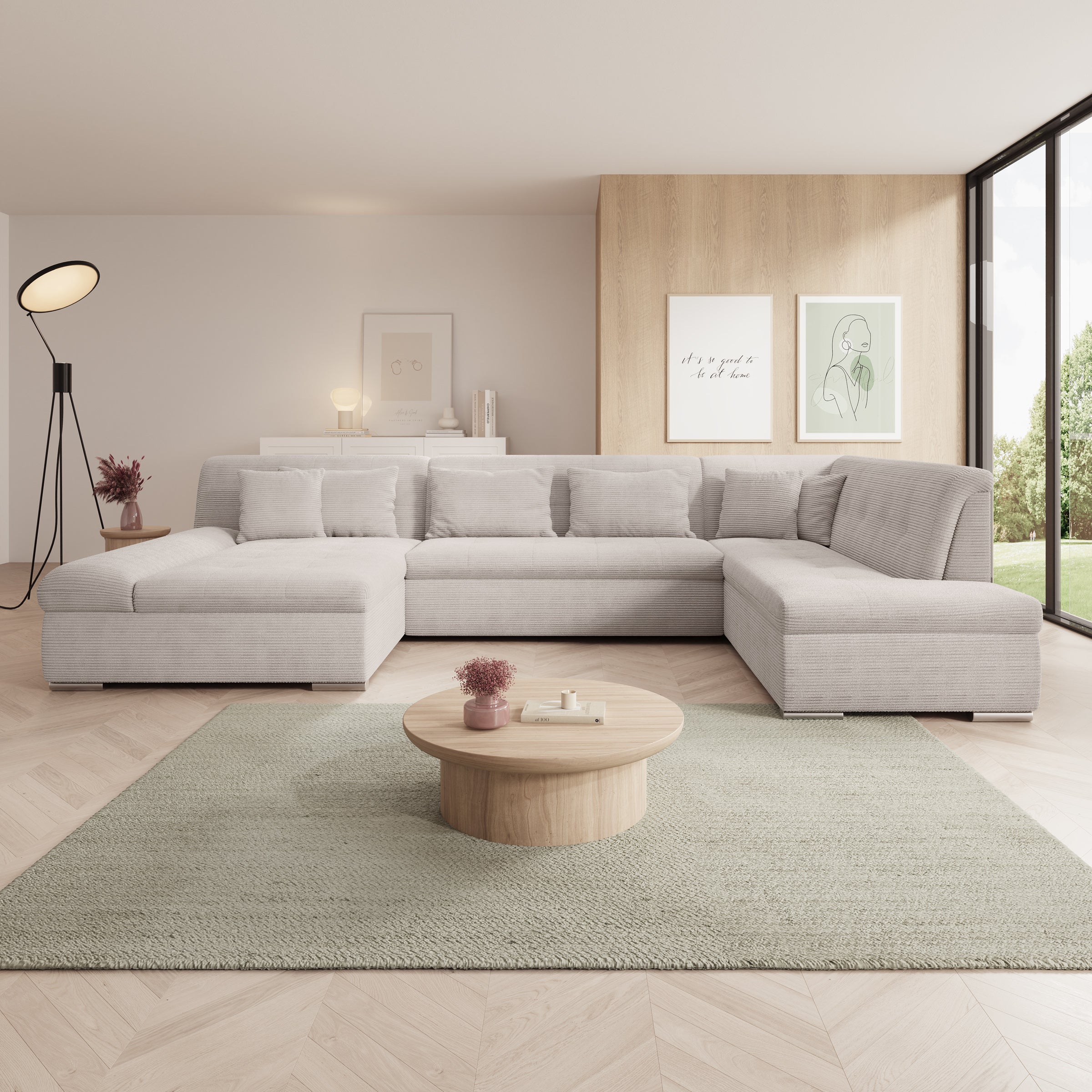 Alberta XL - Hoekbank 5-zits met chaise longue - Ribstof beige - Links - 346x207x80 cm