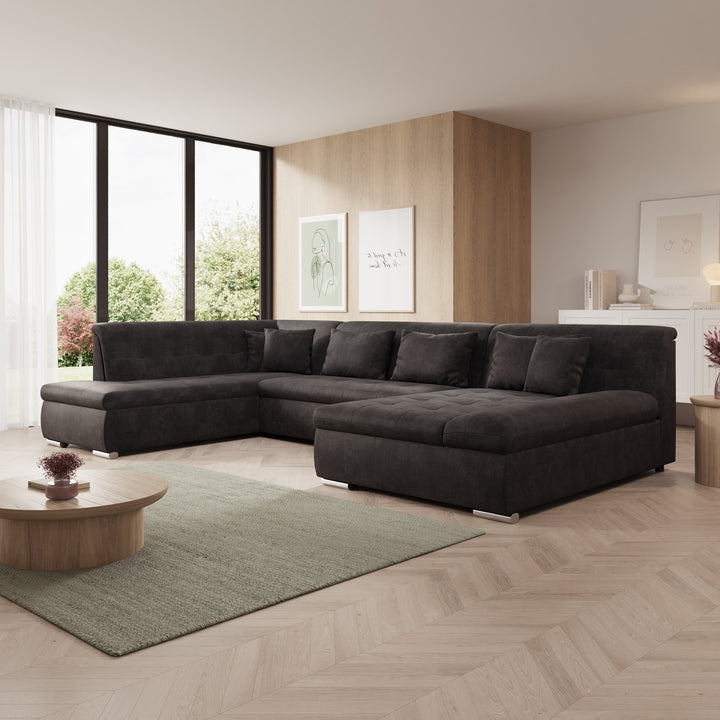 Alberta XL - Hoekbank 5-zits met chaise longue - Velvet zwart - Rechts