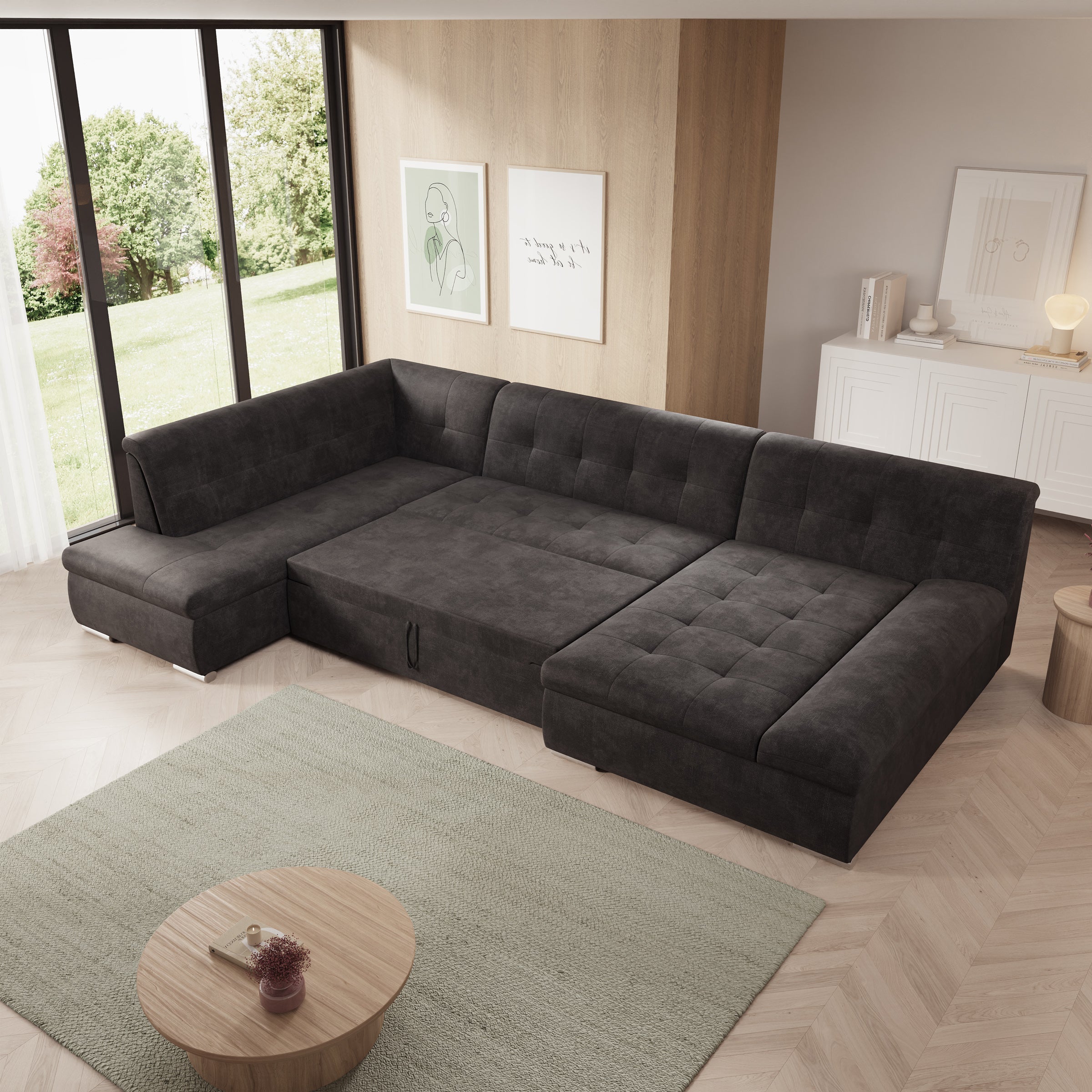 Alberta XL - Hoekbank 5-zits met chaise longue - Velvet zwart - Rechts