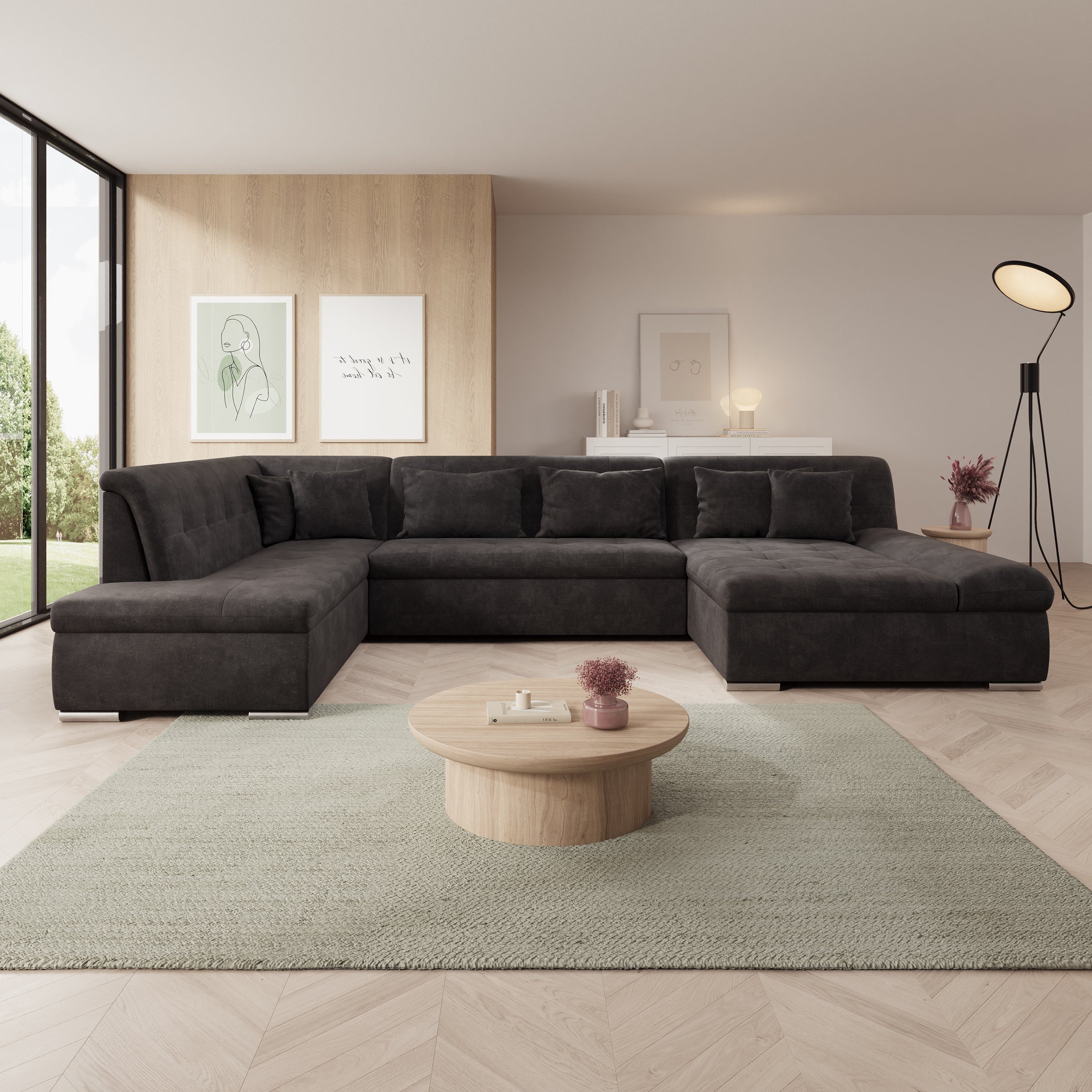 Alberta XL - Hoekbank 5-zits met chaise longue - Velvet zwart - Rechts
