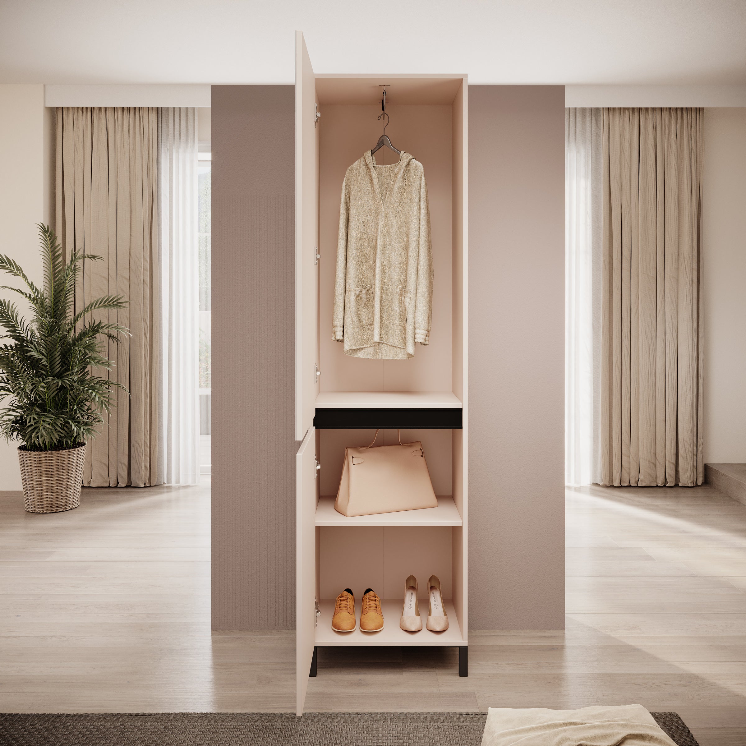 Alessa - Halkast met 2 deuren - Beige - 55x40x206 cm