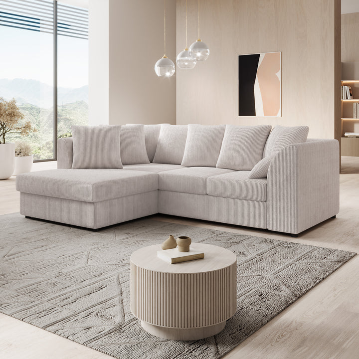 Alfort - Hoekbank 3-zits met chaise longue - Ribstof beige - Links