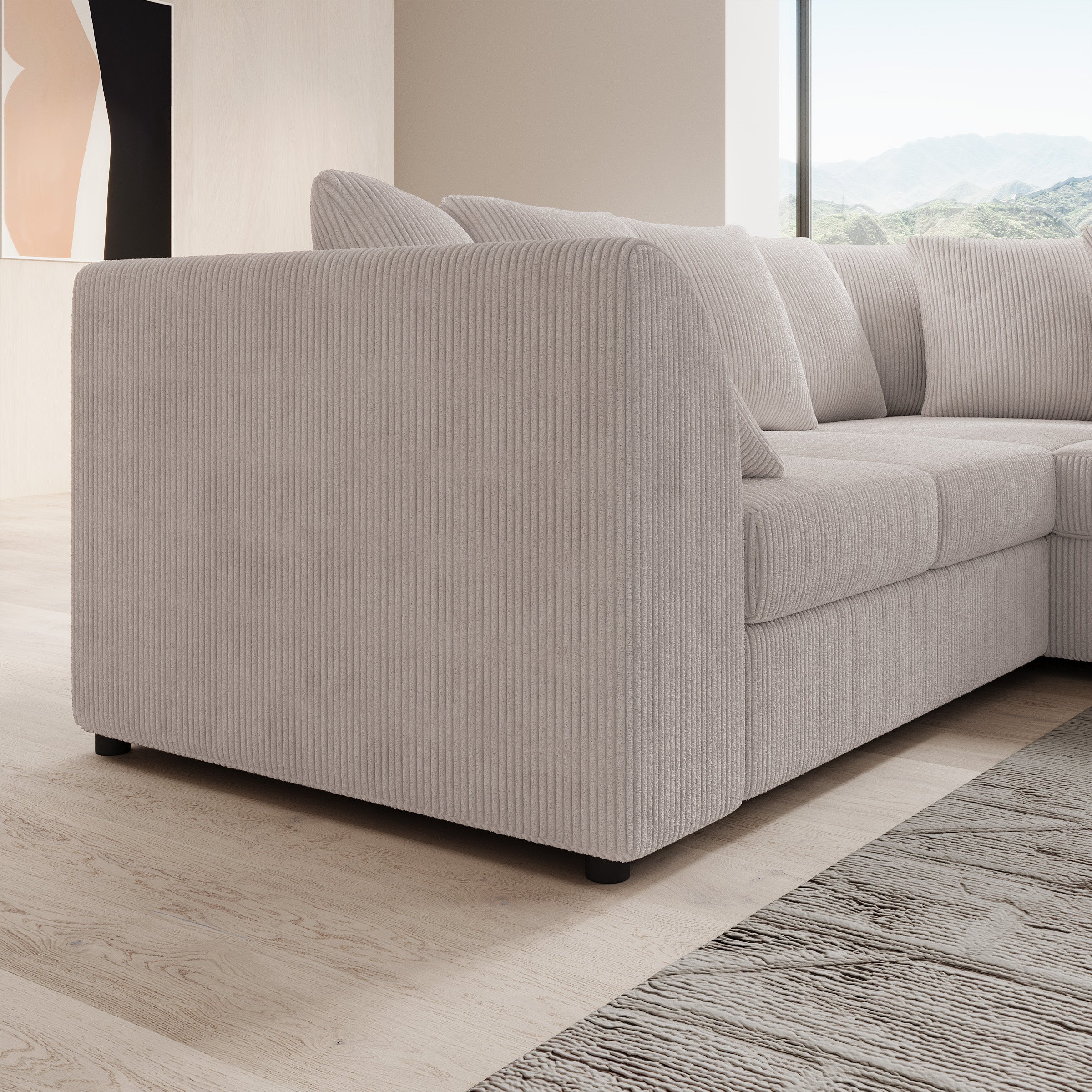 Alfort - Hoekbank 3-zits met chaise longue - Ribstof beige - Rechts