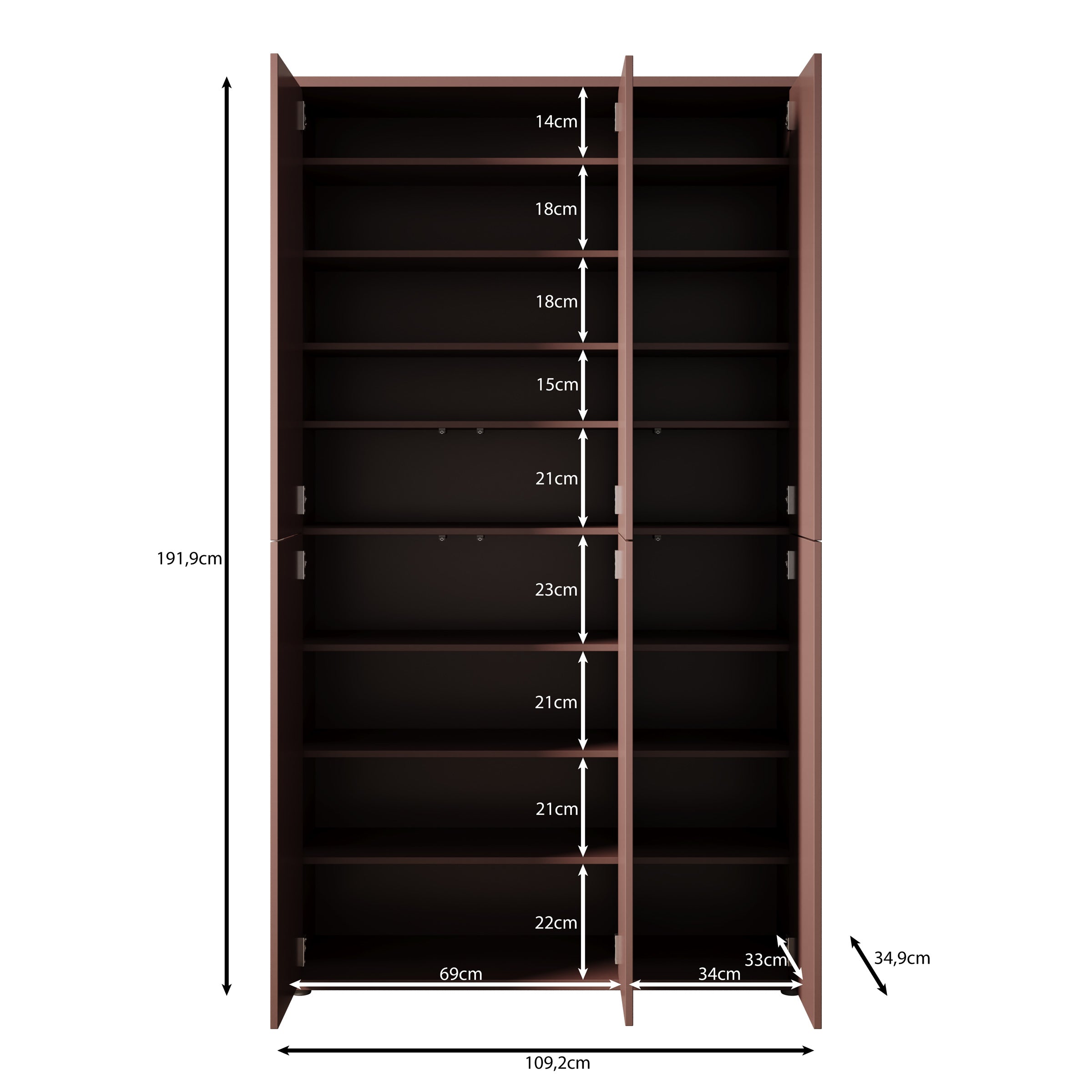 Amber - Schoenenkast - Terracotta - 109x35x192 cm