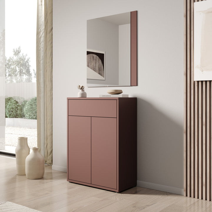 Amber - Schoenenkast met spiegel - Terracotta - 74x35x200 cm