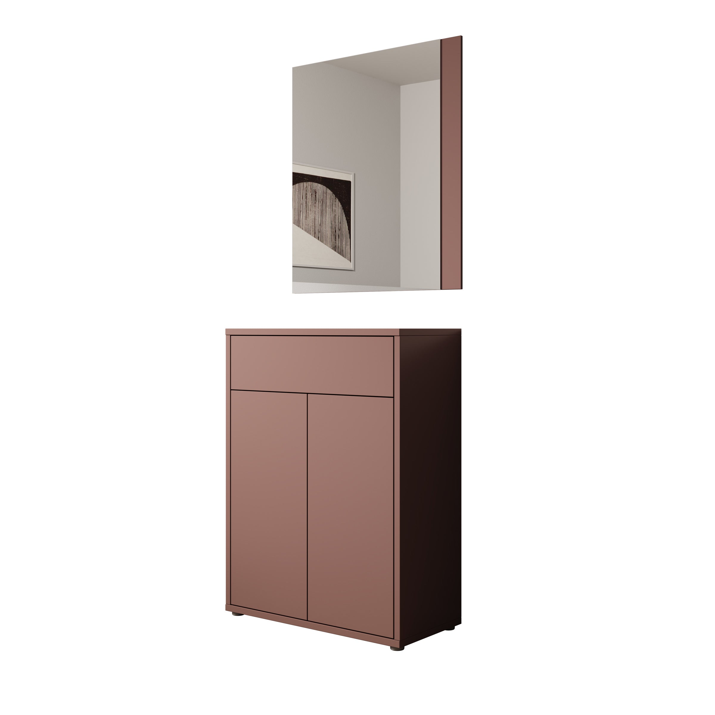 Amber - Schoenenkast met spiegel - Terracotta - 74x35x200 cm