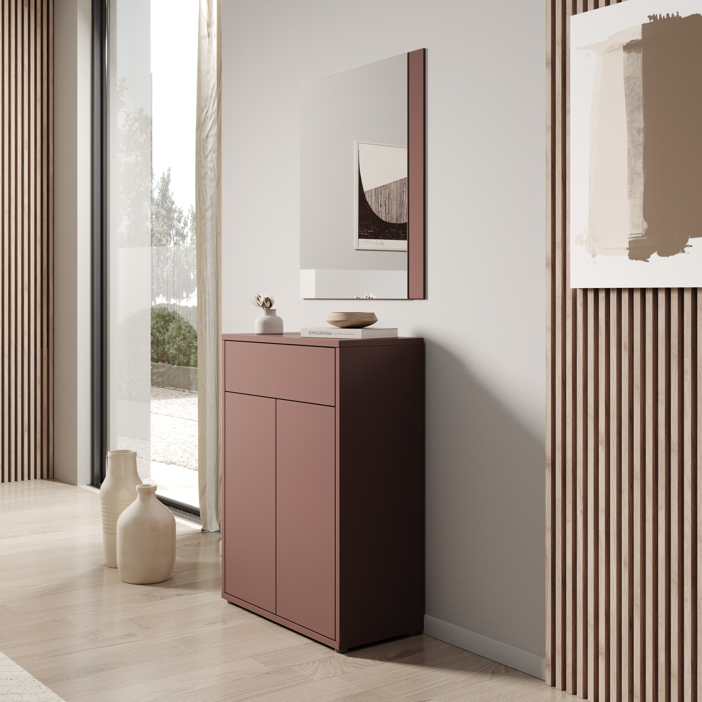 Amber - Schoenenkast met spiegel - Terracotta - 74x35x200 cm