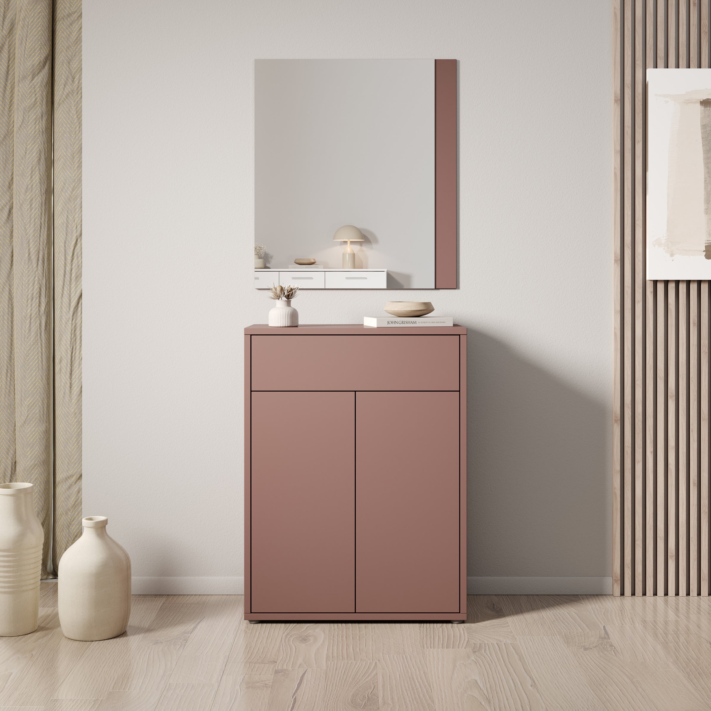 Amber - Schoenenkast met spiegel - Terracotta - 74x35x200 cm