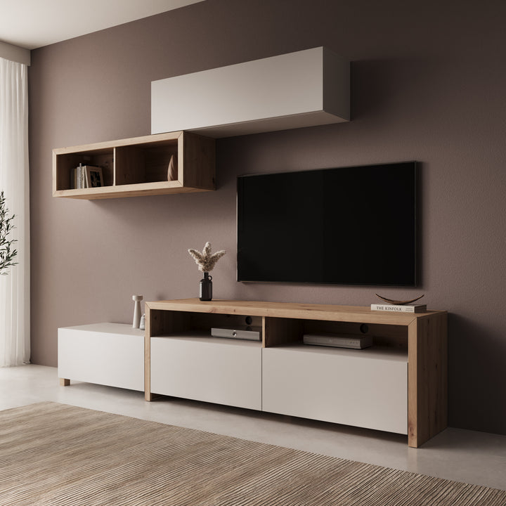 Amedeo - Wandmeubel - Beige/Eikenpatroon - 237x42x57 cm