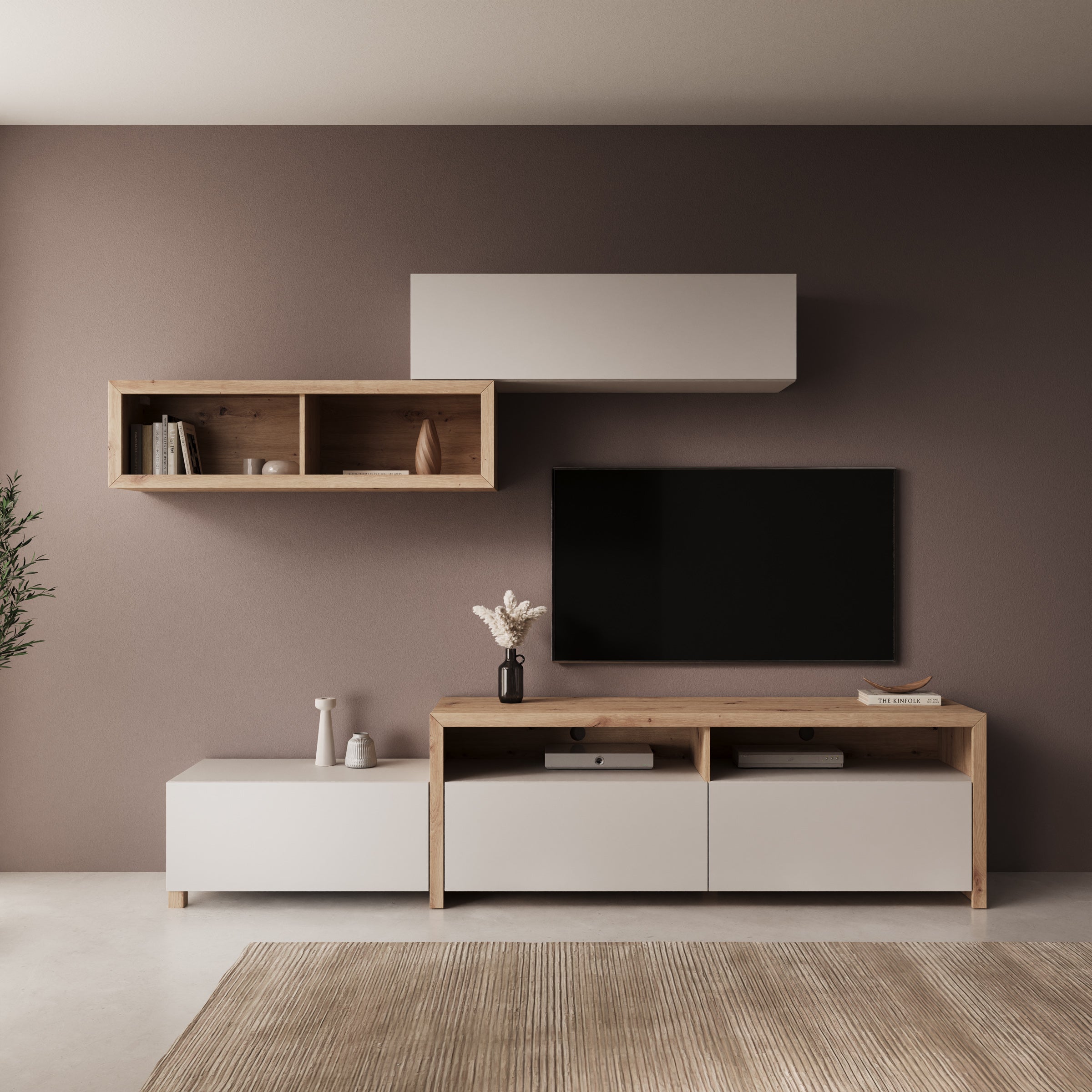 Amedeo - Wandmeubel - Beige/Eikenpatroon - 237x42x57 cm