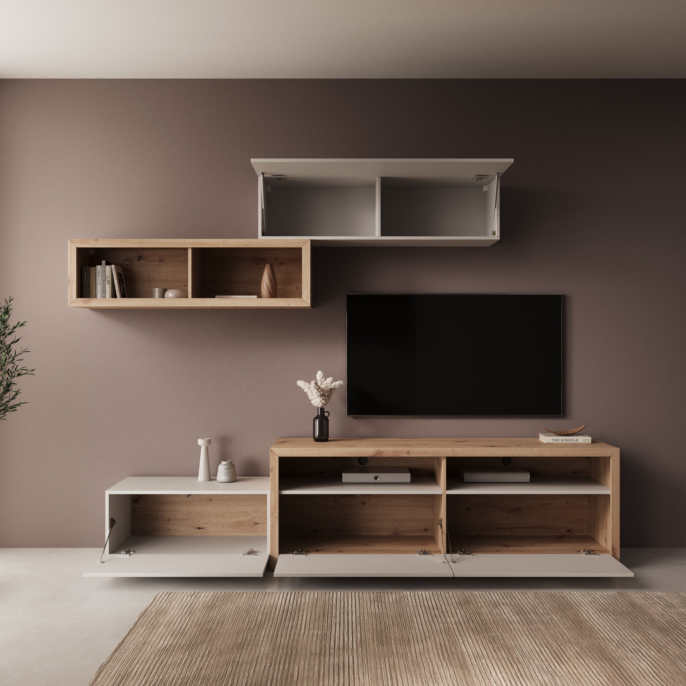 Amedeo - Wandmeubel - Beige/Eikenpatroon - 237x42x57 cm