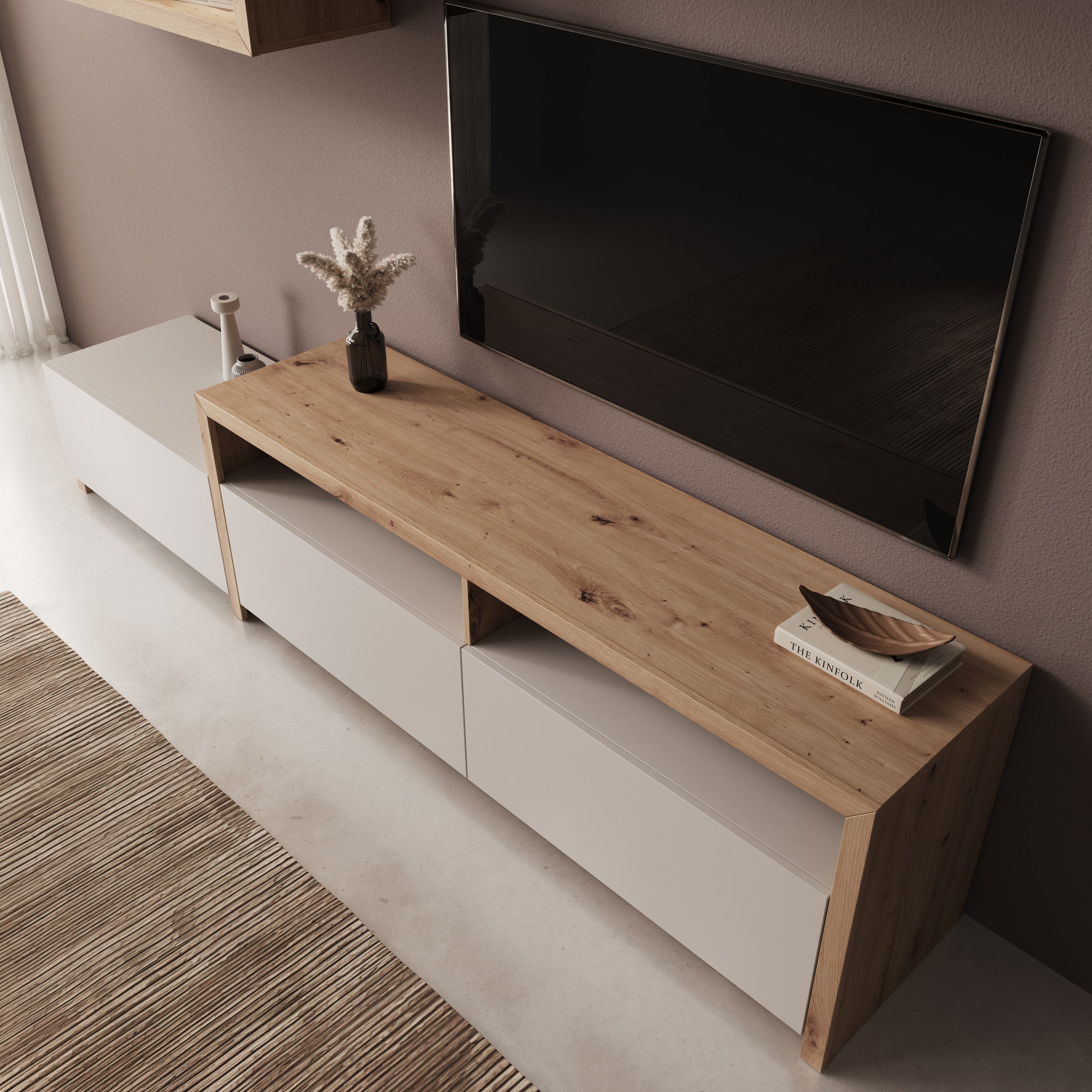 Amedeo - Wandmeubel - Beige/Eikenpatroon - 237x42x57 cm