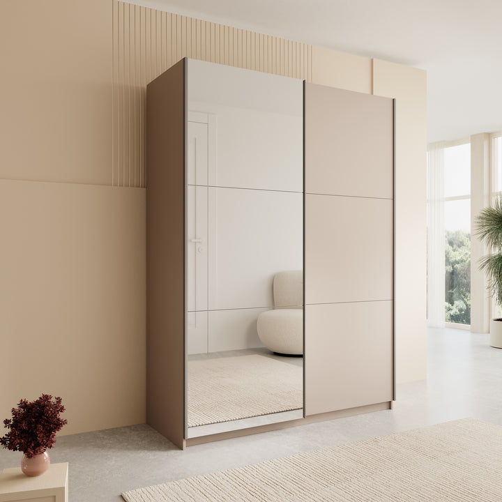 Andros - Kledingkast met schuifdeuren - Beige - 150x58x207 cm