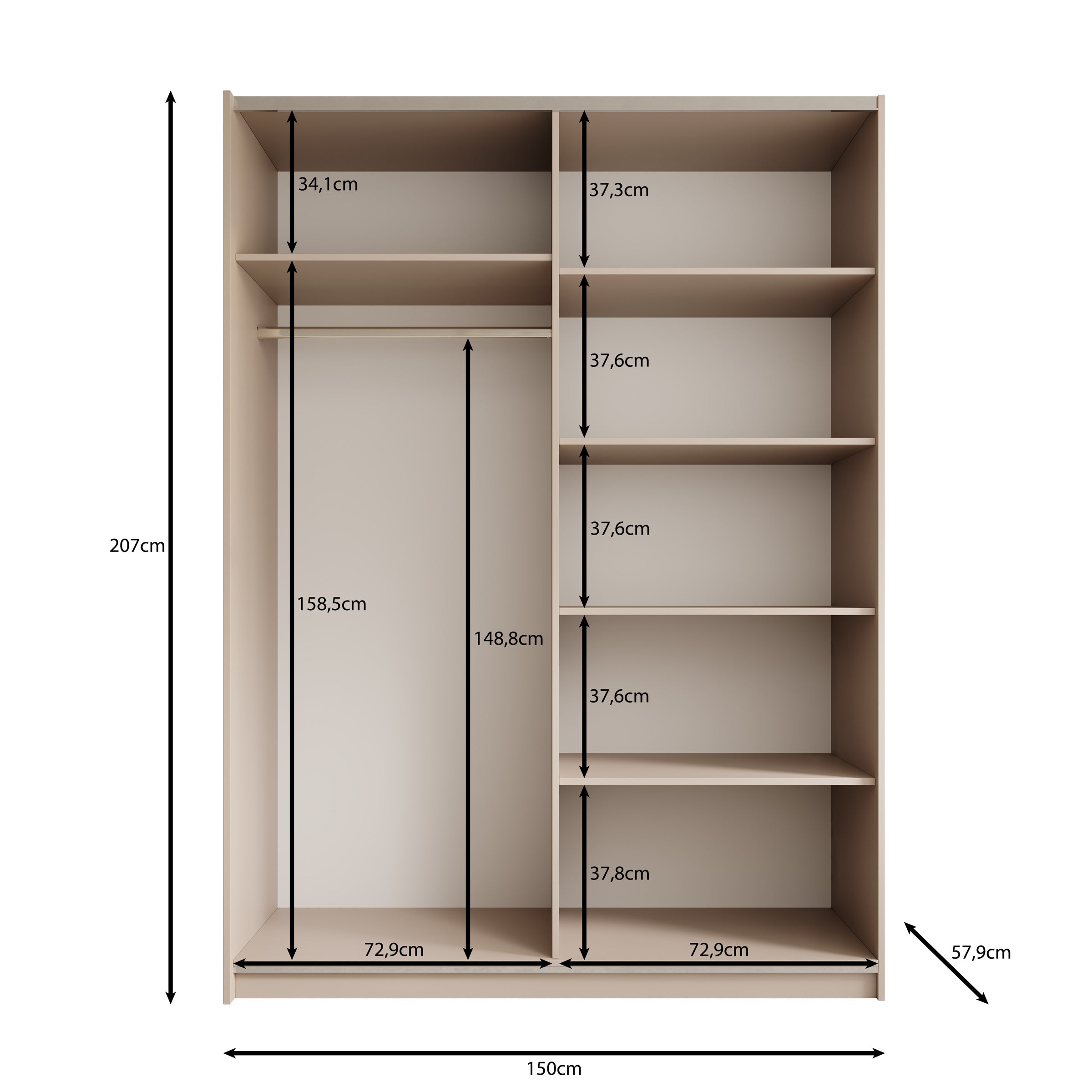 Andros - Kledingkast met schuifdeuren - Donker eiken - 150x58x207 cm
