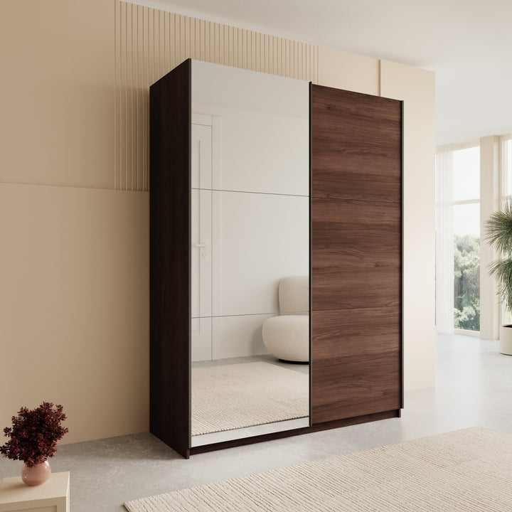 Andros - Kledingkast met schuifdeuren - Donker eiken - 150x58x207 cm