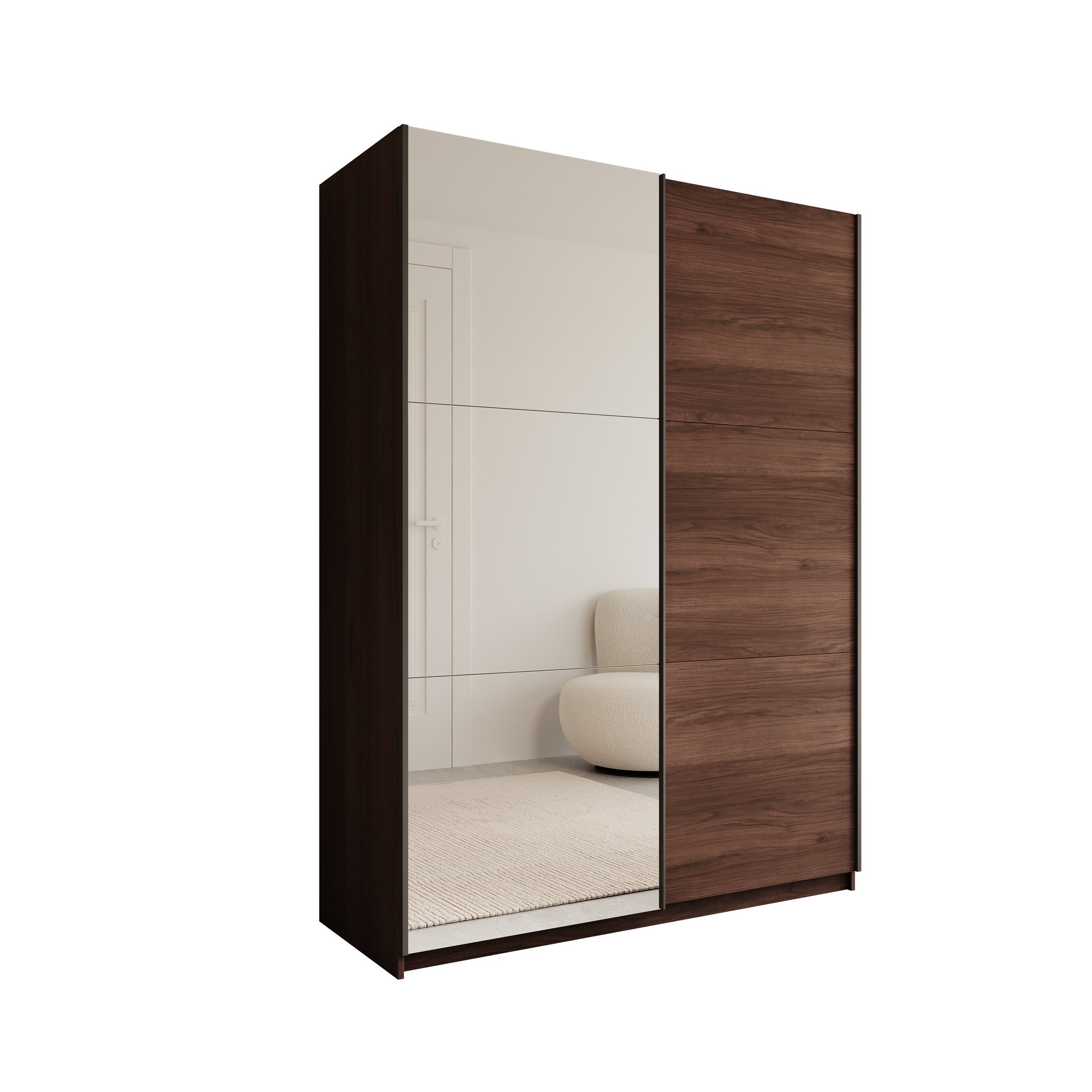 Andros - Kledingkast met schuifdeuren - Donker eiken - 150x58x207 cm