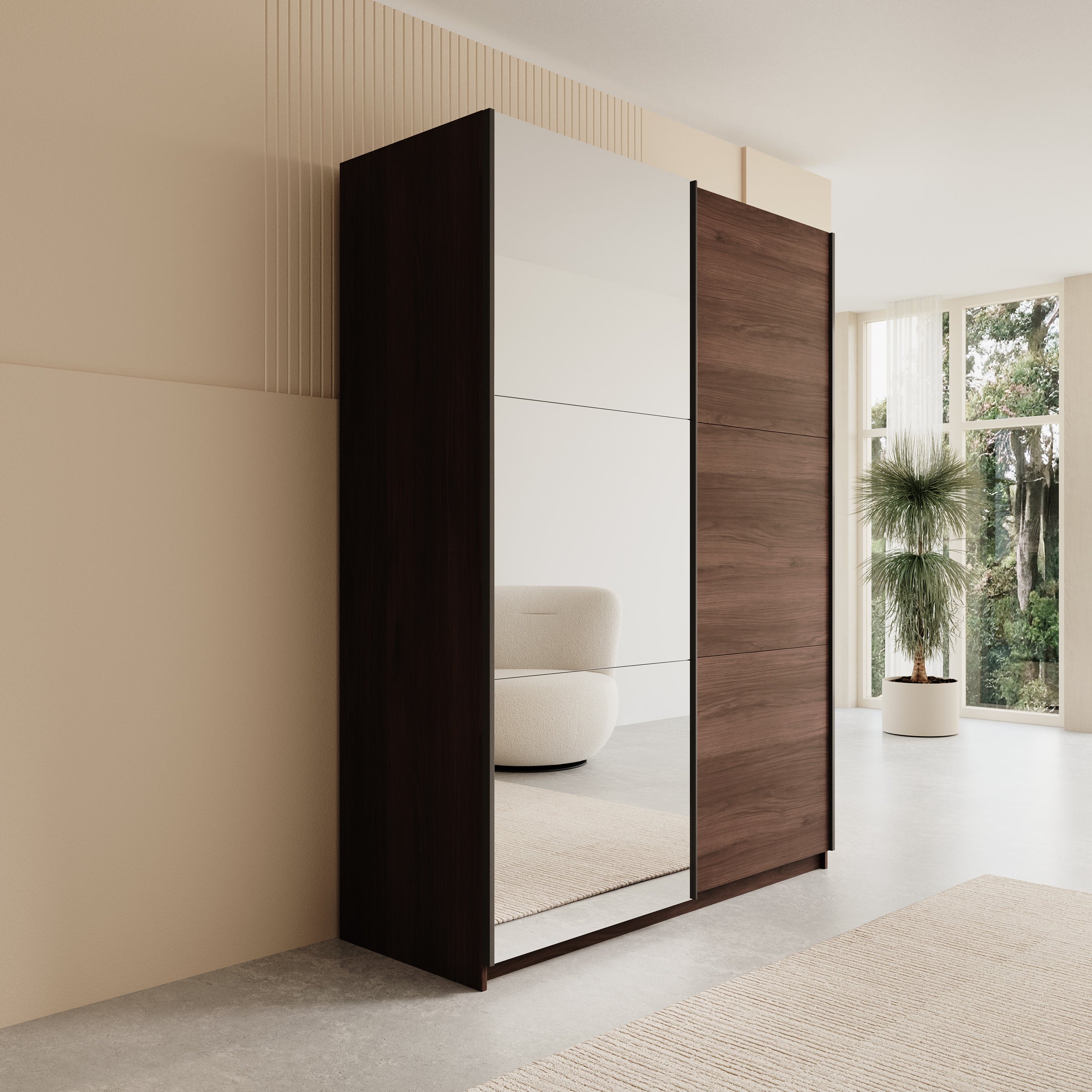 Andros - Kledingkast met schuifdeuren - Donker eiken - 150x58x207 cm