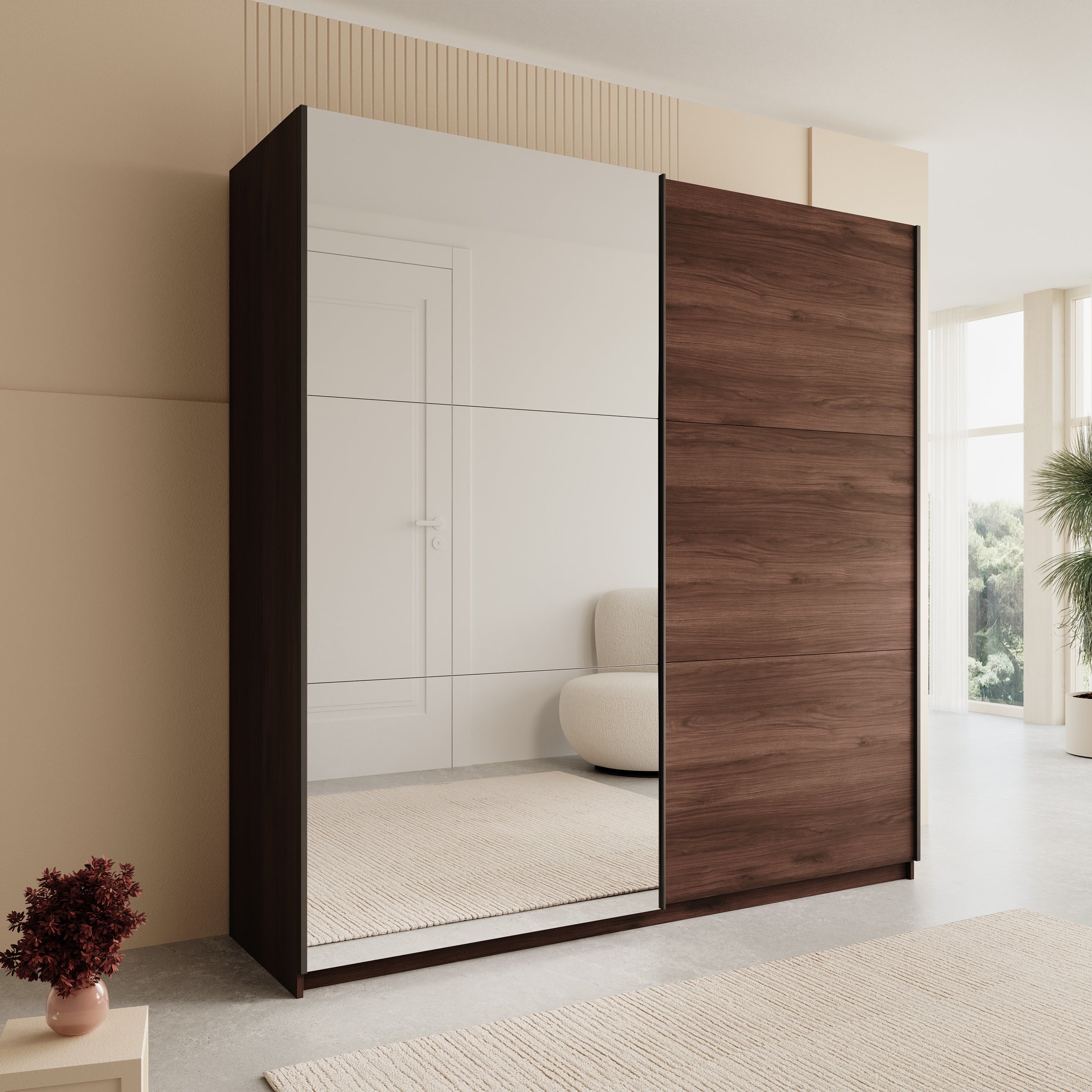 Andros - Kledingkast met schuifdeuren - Donker eiken - 200x58x207 cm