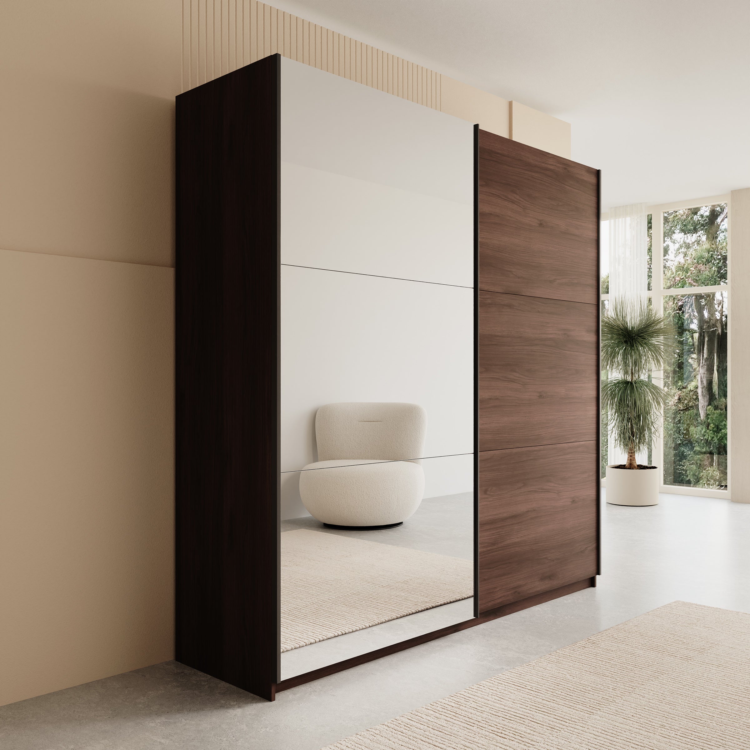 Andros - Kledingkast met schuifdeuren - Donker eiken - 200x58x207 cm