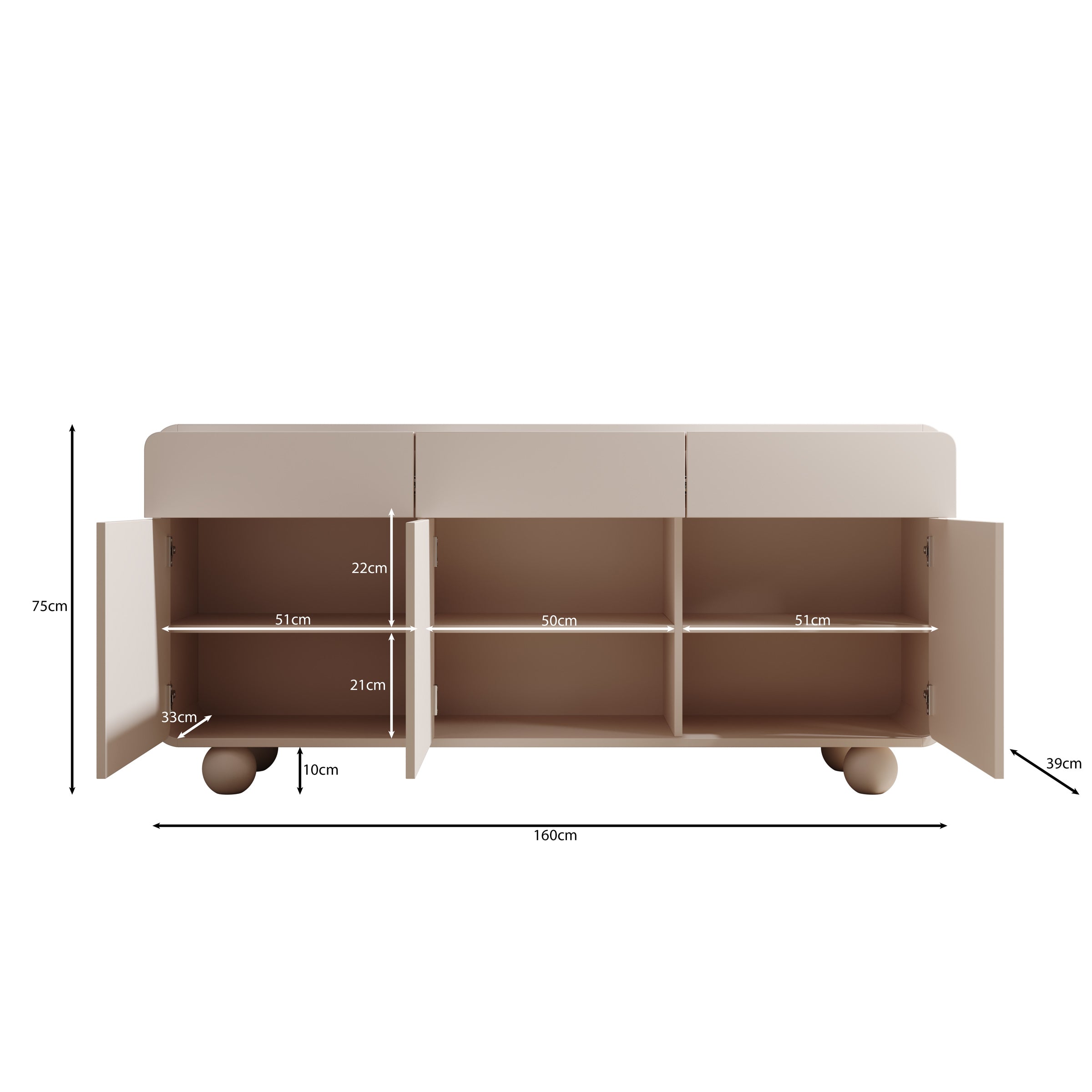 Anobo - Dressoir - Beige - 160x39x75 cm