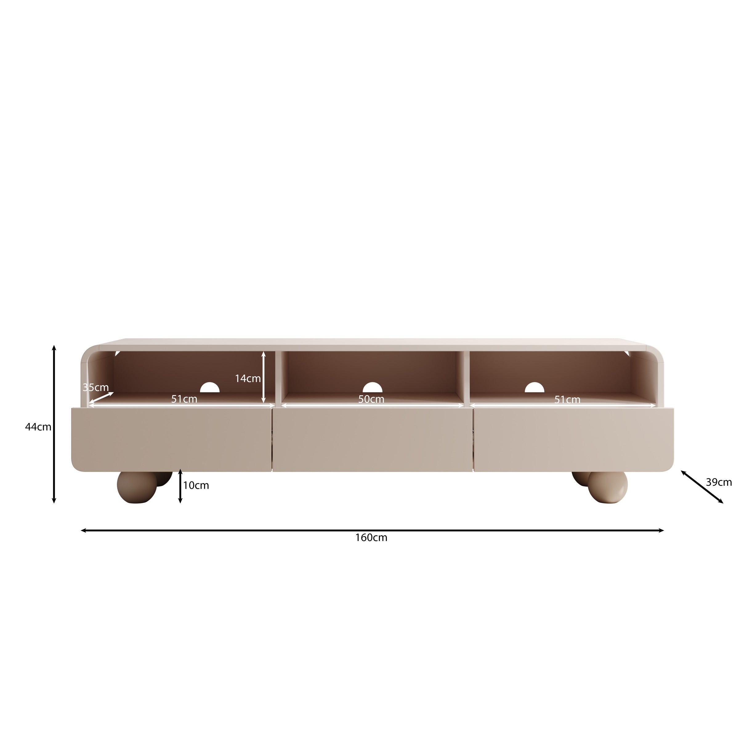 Anobo - TV-Meubel - Beige - 160x39x44 cm