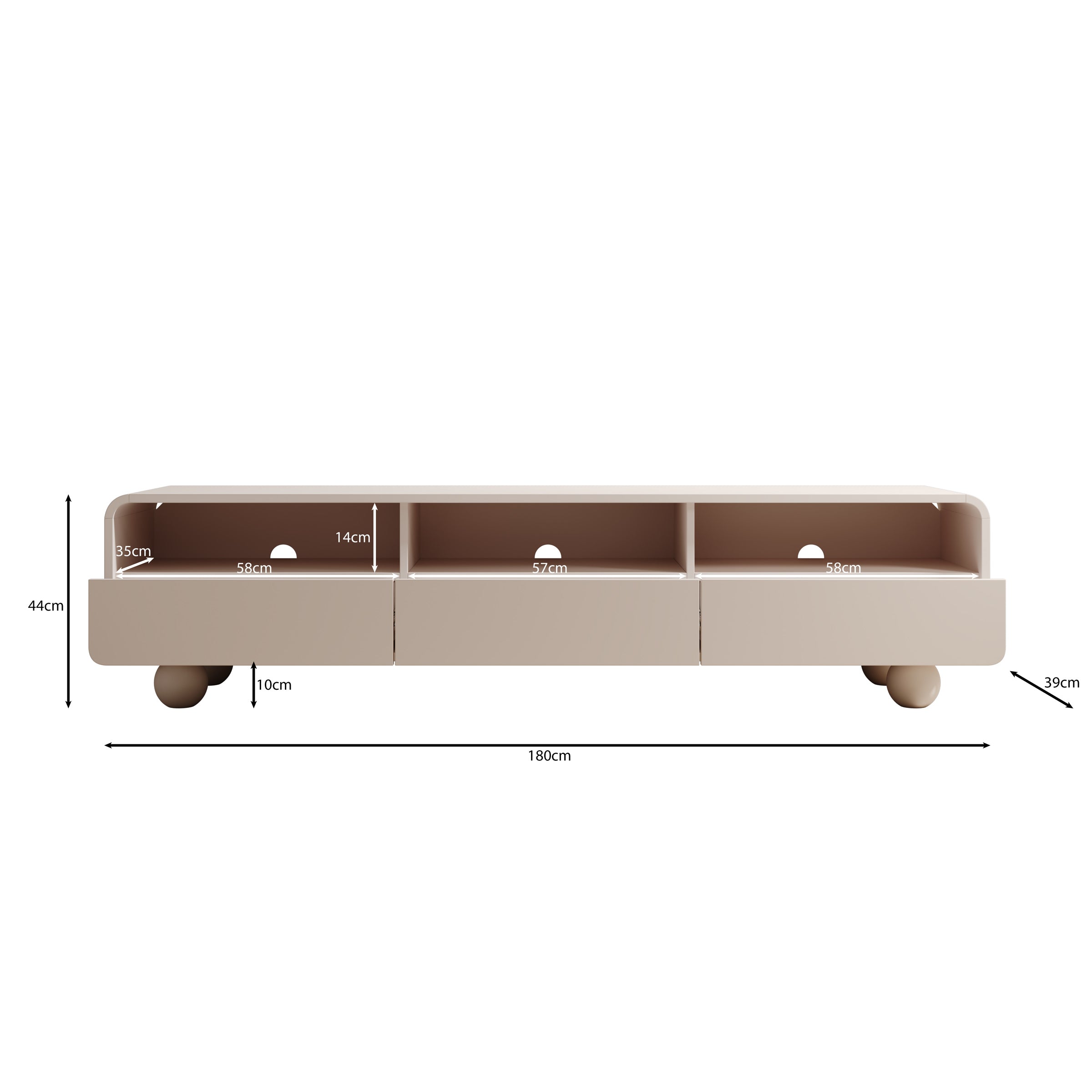 Anobo - TV-Meubel - Beige - 180x39x44 cm