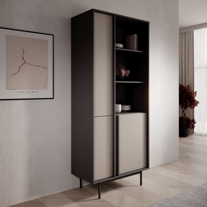 Antigo - Boekenkast - Beige/Antraciet - 83x43x195 cm