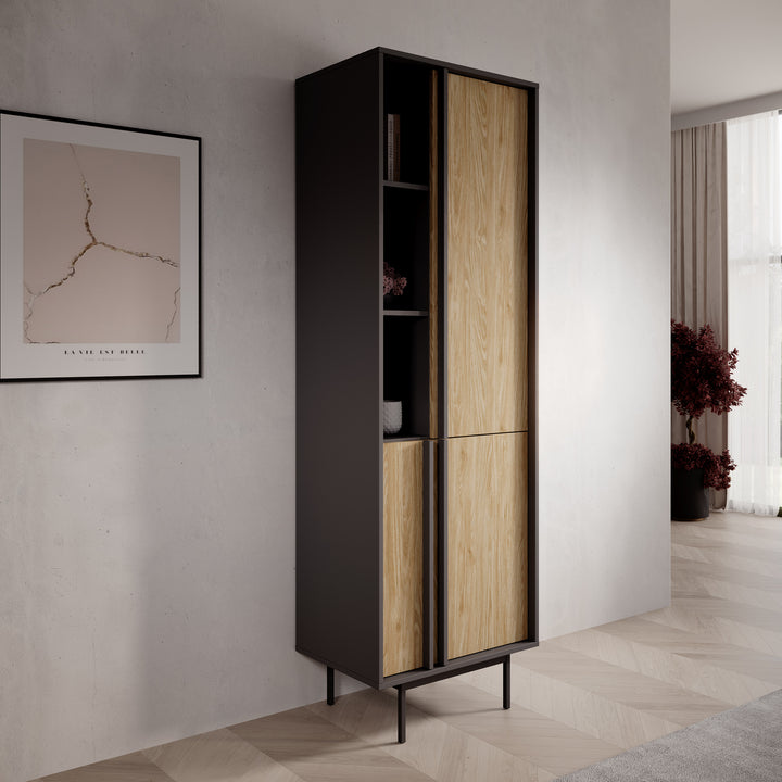 Antigo - Boekenkast - Eiken/Antraciet - 63x43x195 cm