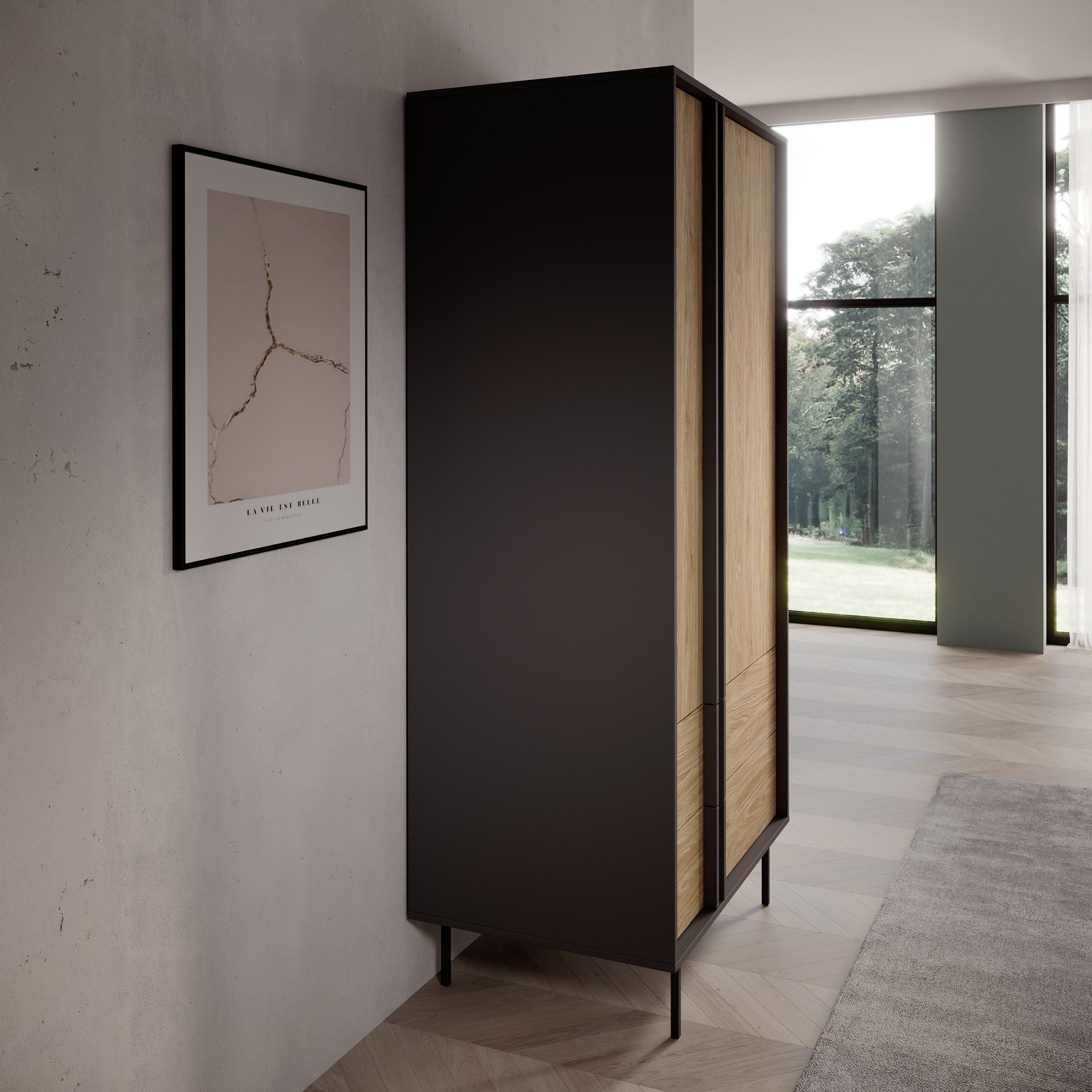 Antigo - Kledingkast 2 deurs - Eiken/Antraciet - 93x60x195 cm