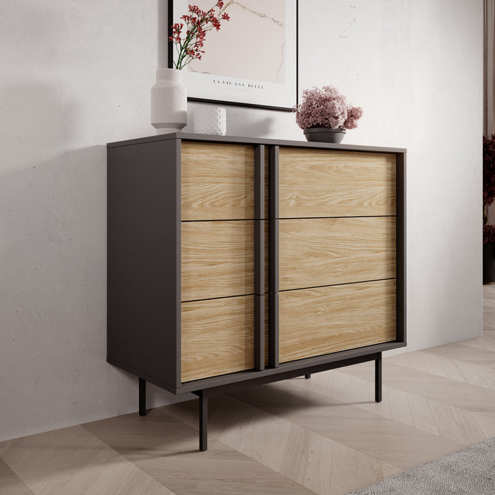 Antigo - Ladekast met 3 lades - Eiken/Antraciet - 93x43x87 cm